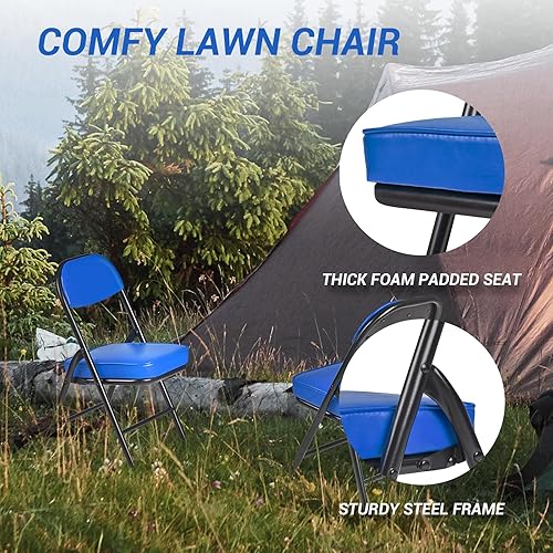 Miniatura 5 de Mini sillas plegables acolchadas, taburete de garaje, silla de camping portátil con cojín, silla de césped ligera, para eventos deportivos al aire