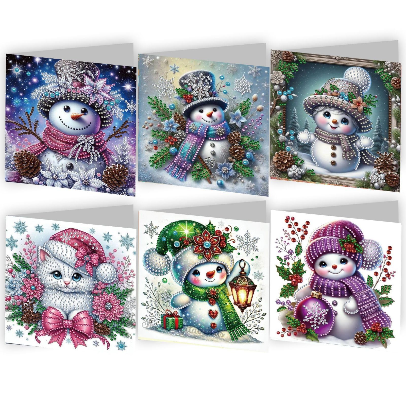 BAYUNOE 6Pcs Christmas Greeting Card DIY Diamond Art Painting Greeting Cards Special Shaped Diamond Blessing Folding Card Kit Arts Crafts for Birthday