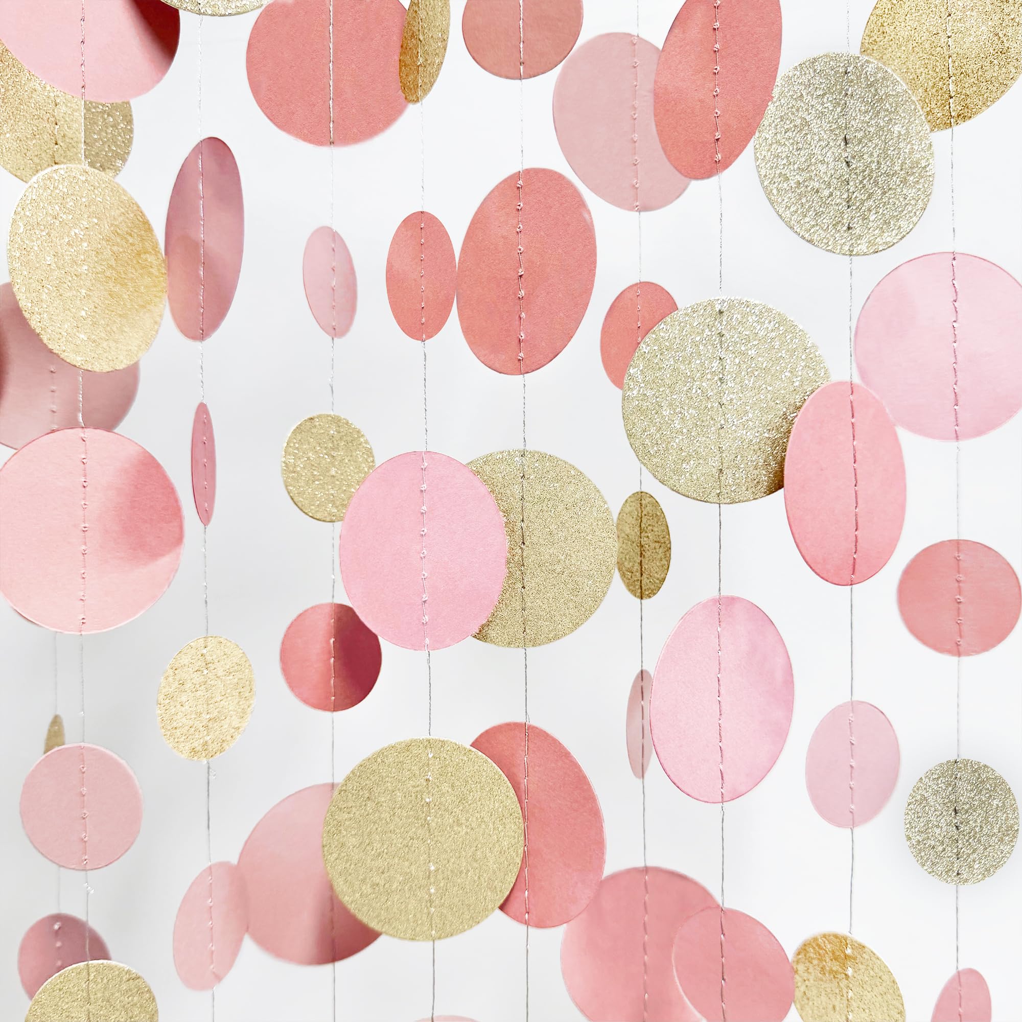 Champagne Gold Rose Pink Polka Dot Garland Champagne Dusty Pink Circle Dot Hanging Streamer Banner for Birthday Bridal Shower Wedding Engagement Retirement Boho Party Decorations Supplies