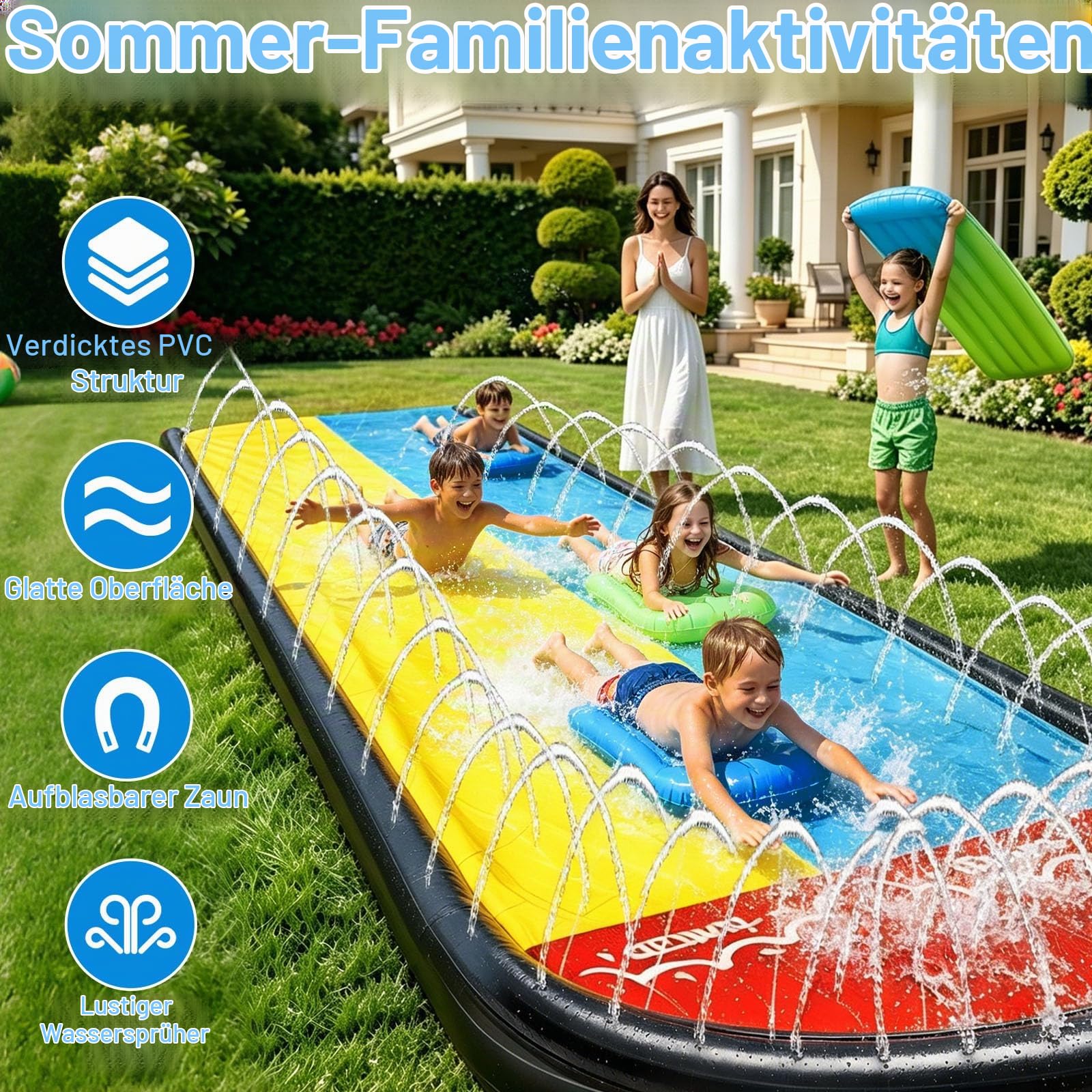 Wasserrutsche Garten, Water Slide Mat Garden, 2 Bodyboards