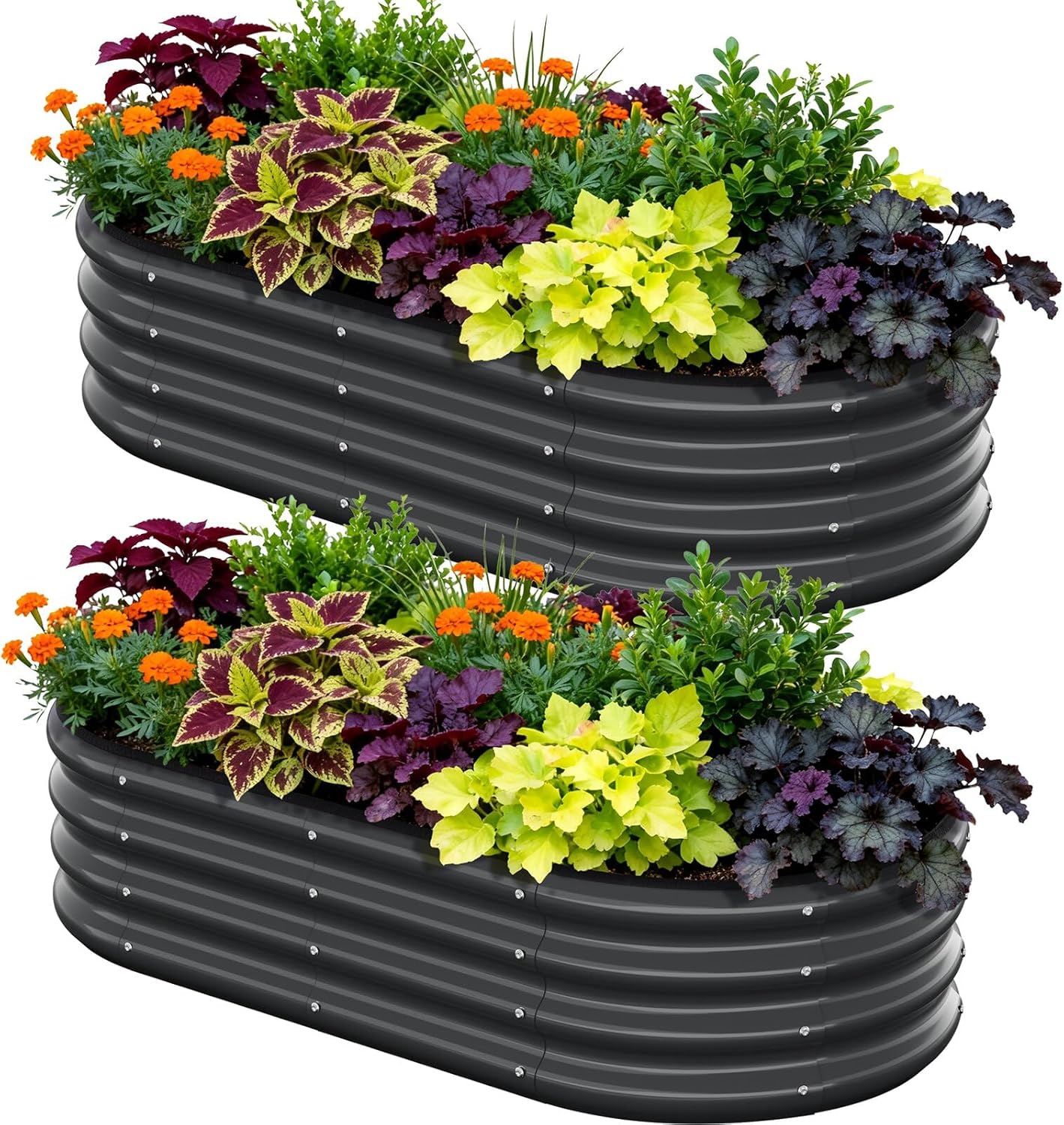 4X2X1 FT Oval Raised Garden Bed, Metal Planter Box for Outdoor Gardening, Easy Assembly Raised Bed for Vegetables, Fruits, Flowers(Dark Gray 2PCS)