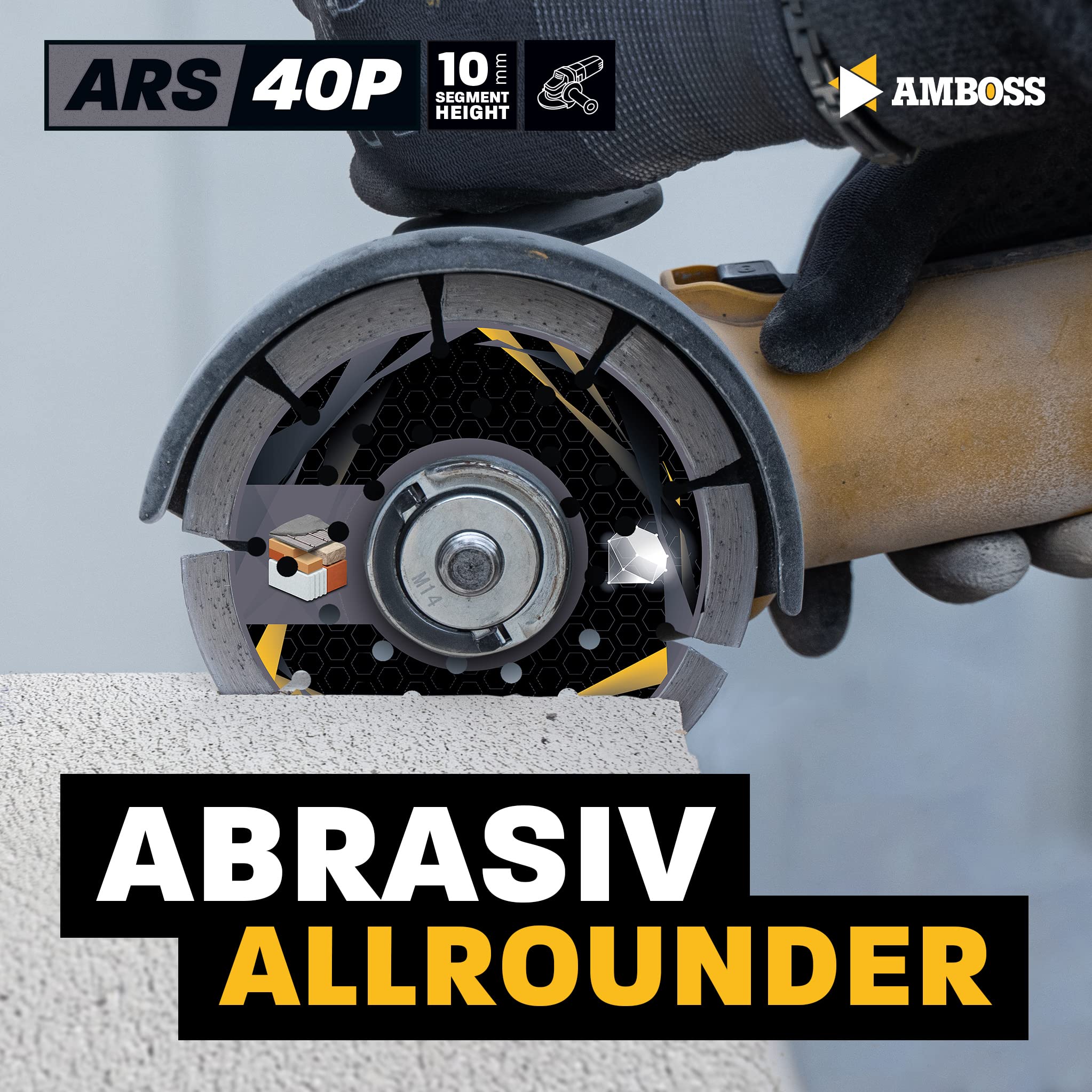 Amboss ARS 40P - Disco de corte de diamante, diámetro 230 mm x 22,2 mm, piedra arenisca/piedras calizas suaves/pavimento/ladrillo, altura del segmento: 10 mm (sinterizado)
