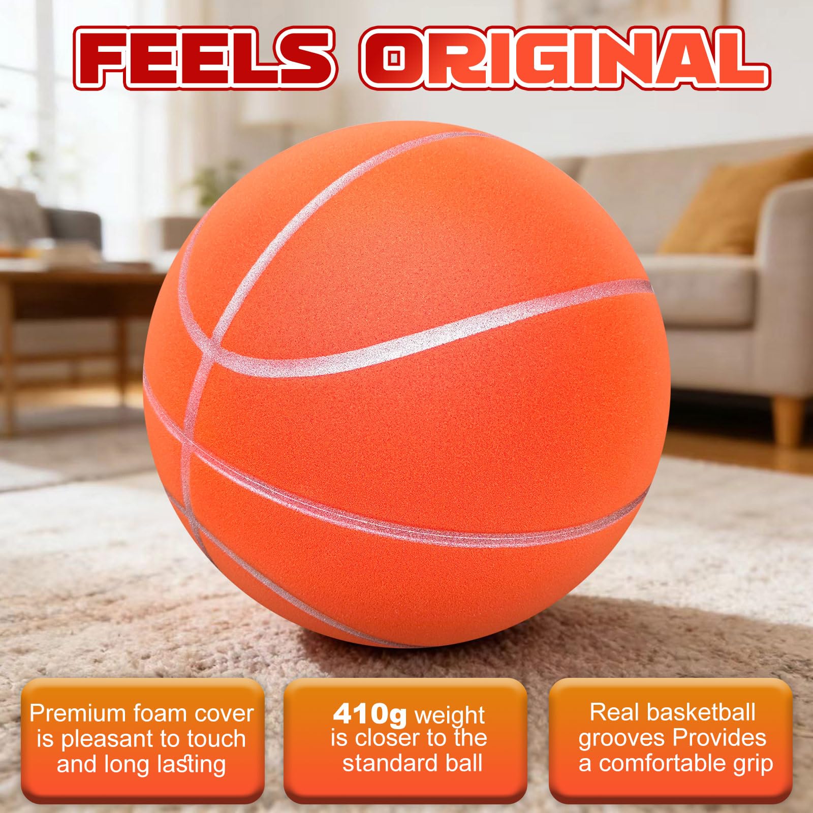 Balón de baloncesto silencioso tamaño 7 (29.5 pulgadas) – Balón de baloncesto interior silencioso para regates silenciosos y entrenamiento en interiores, pelota de baloncesto de espuma de