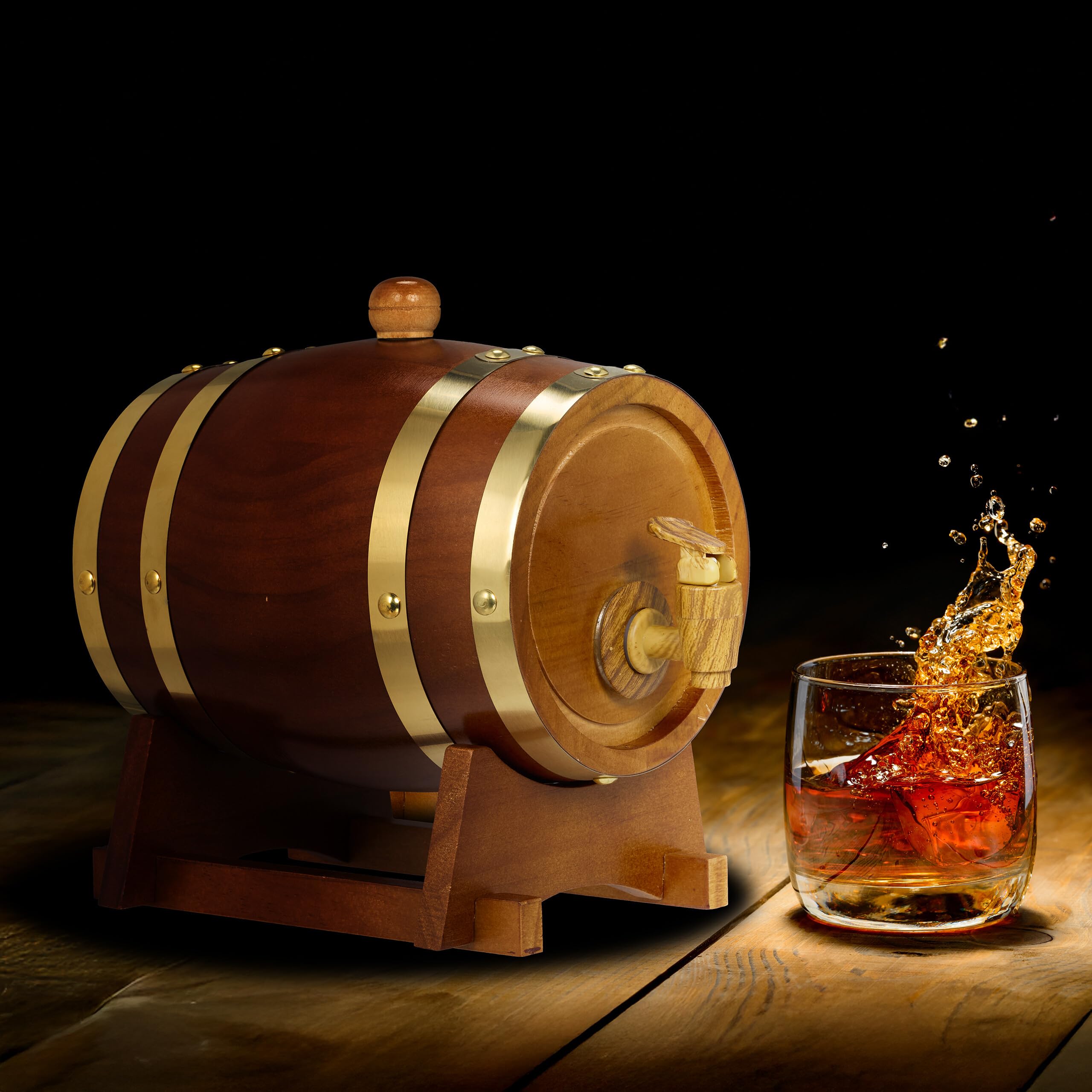 Relaxdays Fût 1,25 l, en Bois, Robinet, Support, pour Stocker Votre vin ou spiritueux préféré, Marron foncé