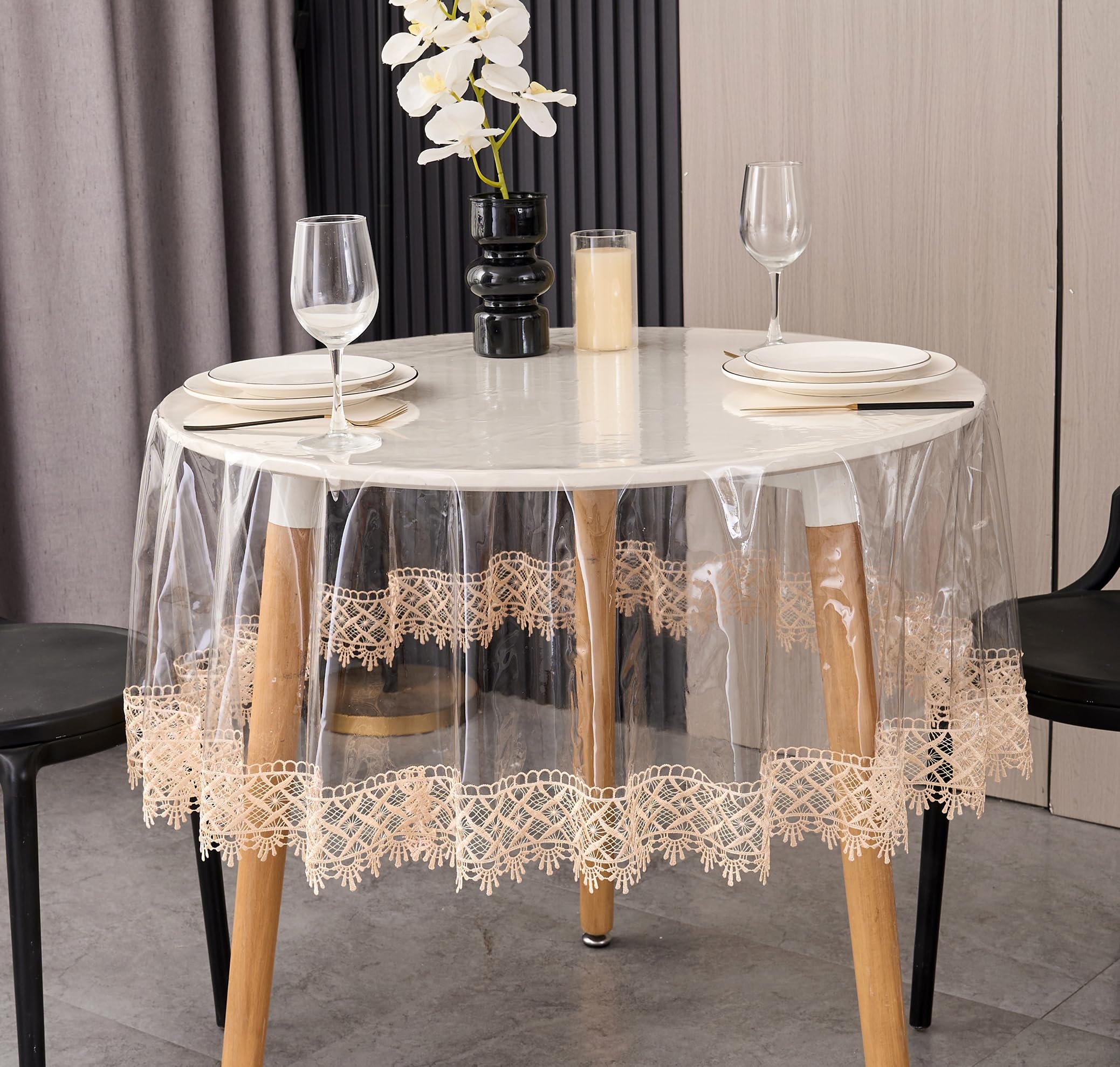 Clear Vinyl Tablecloth Protector Waterproof/Oil-Proof PVC Table Cloth Transparent Sheet Table Cover (48'' Round)