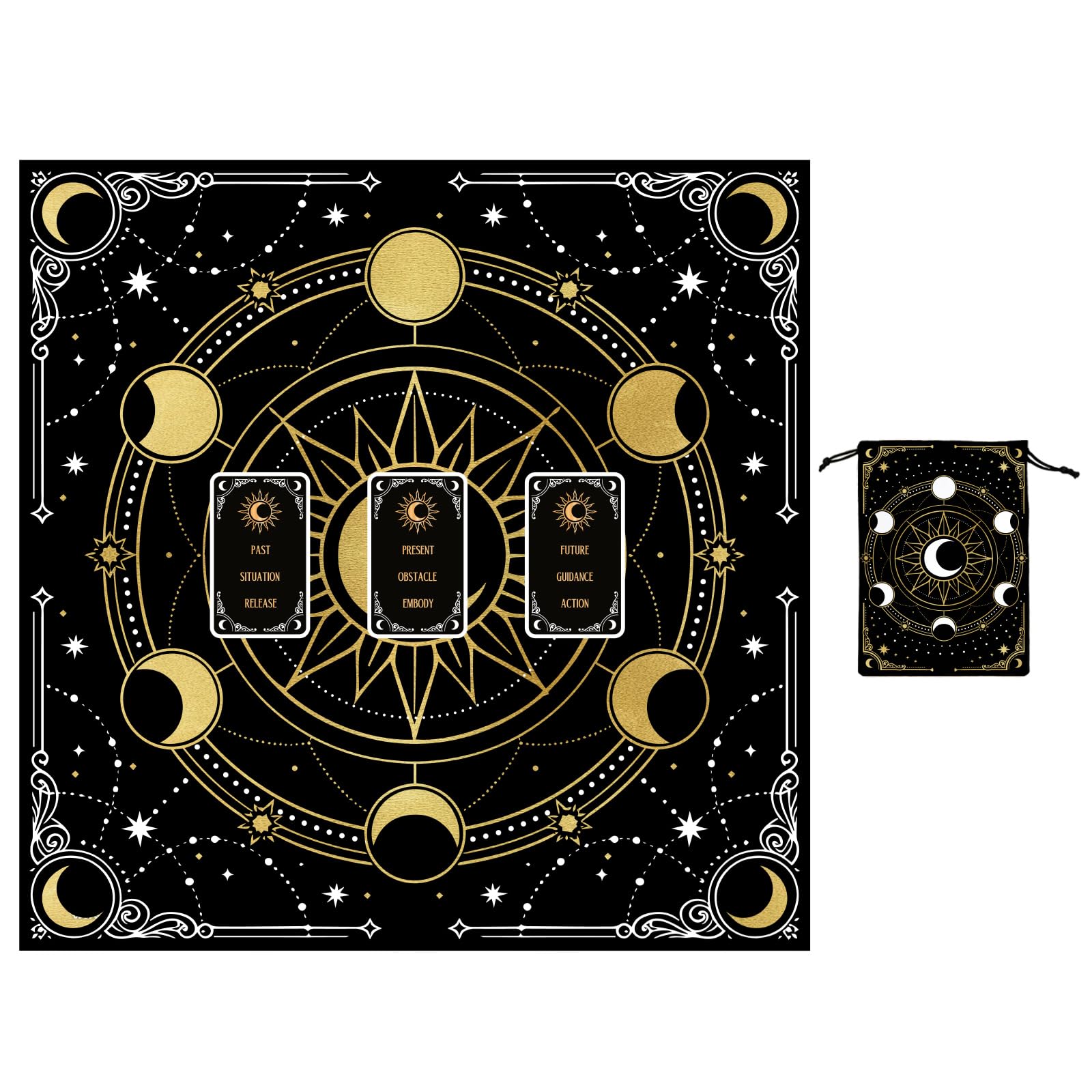 GLOBLELAND Moon Phase Tarot Cloth with Tarot Card Storage Bag Sun Moon Square Velvet Tarots Tablecloth for Divination Wiccan Witchcraft Supplies Tool