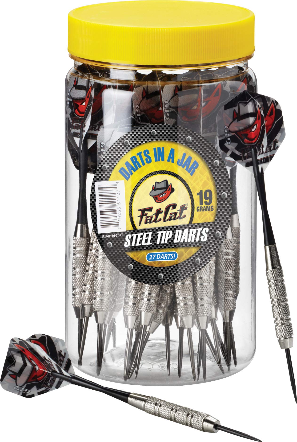 Fat Cat Darts in a Jar: Steel Tip Darts with Storage/Travel Container, 20 Grams (Pack of 15, 21 and 27 Darts)