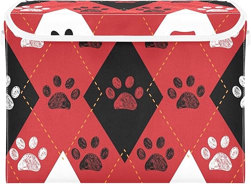 Bolsas de almacenamiento plegables con estampado de huellas de perro de Navidad para ropa, contenedores de almacenamiento de tela con asa reforzada,