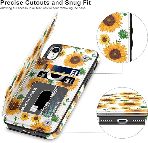 Miniatura 10 de LETO Funda para iPhone XR, funda de piel tipo cartera con diseños de moda para niñas y mujeres, funda tipo libro con ranuras para tarjetas, funda