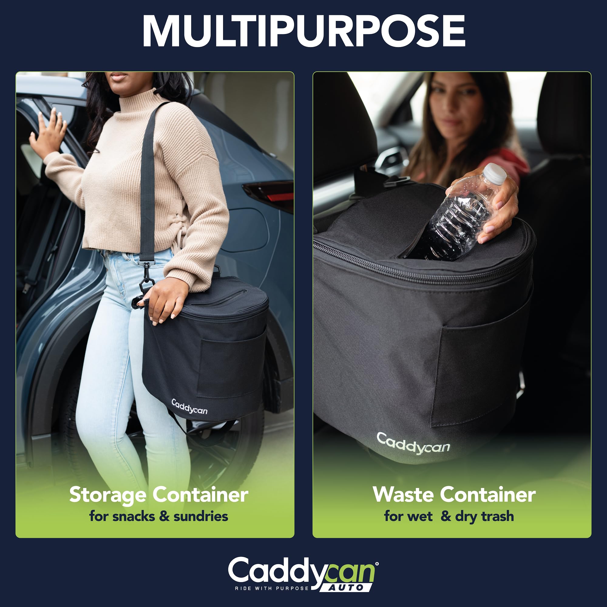 Auto - Cubo de basura para automóvil con tapa | Cubo de basura compacto y duradero multiusos y organizador para coche, viajes, aventuras | Bolsillos de utilidad y 100% a prueba de fugas |