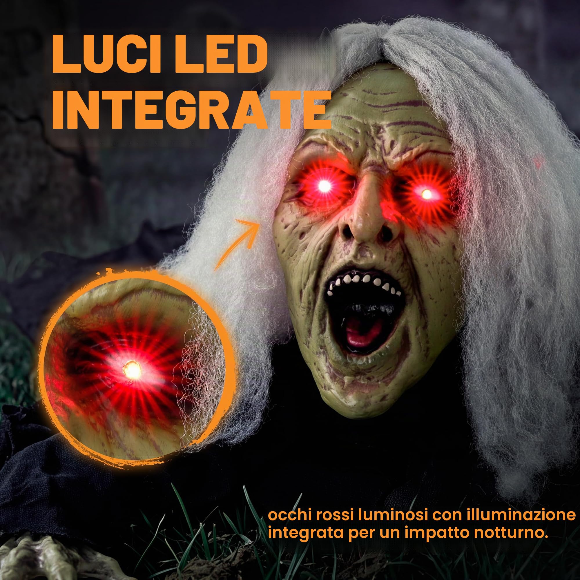 JOYIN Decorazione Innovativa Strega luminosa con effetto vocale funzione di attivazione del movimento e del suono per decorazioni da cortile Decorazione per Halloween