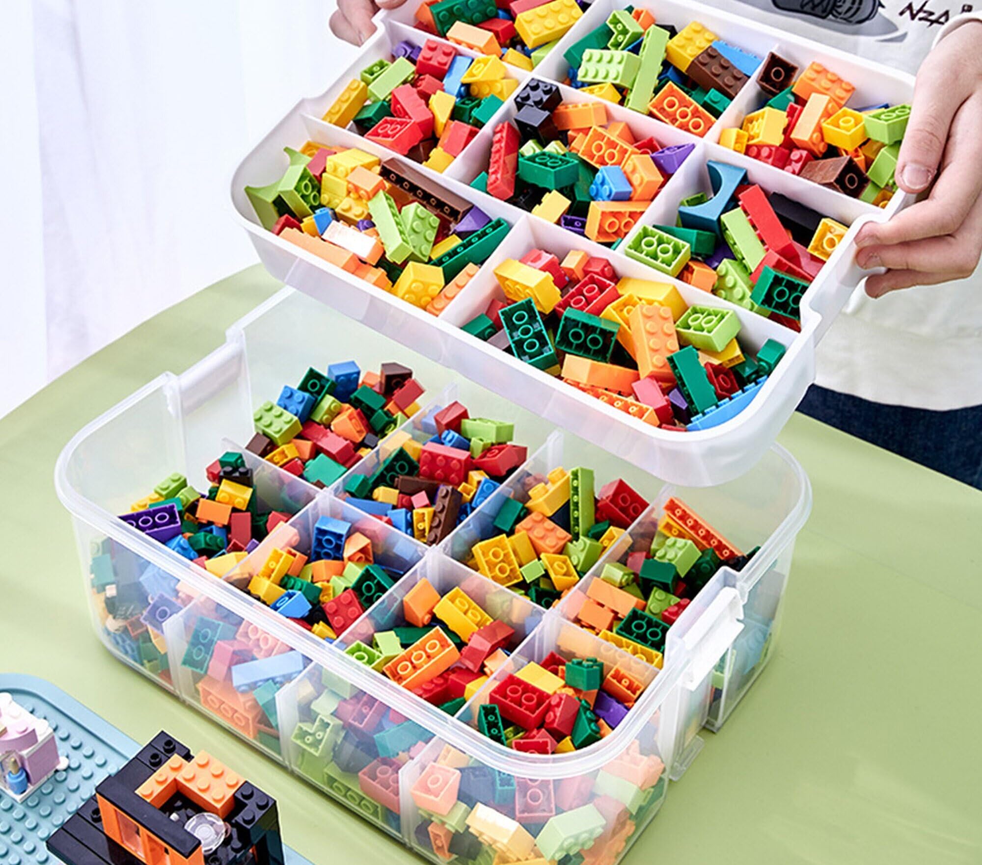 Caja de Almacenamiento para Niños con Tapa Bloques Construccion Niños Organizador para Lego Cajas Apilables Cajas Organizadoras para Piezas