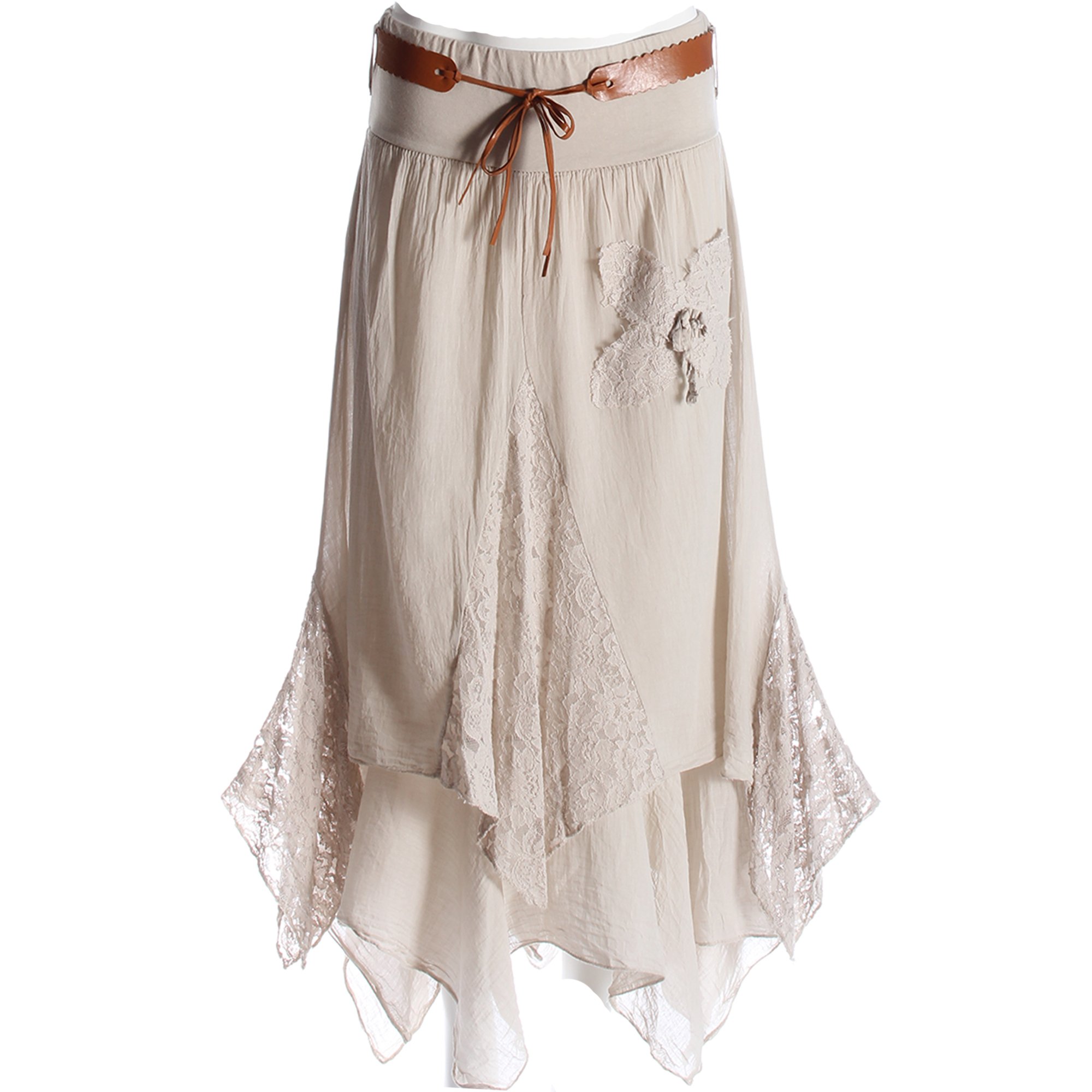 Candy Clothing Made Ladies Hi Waisted Cotton Skirt Festival Belted Boho Gypsy Tiered Asymmetric Hitched Hem Long Maxi Skirt Festiva