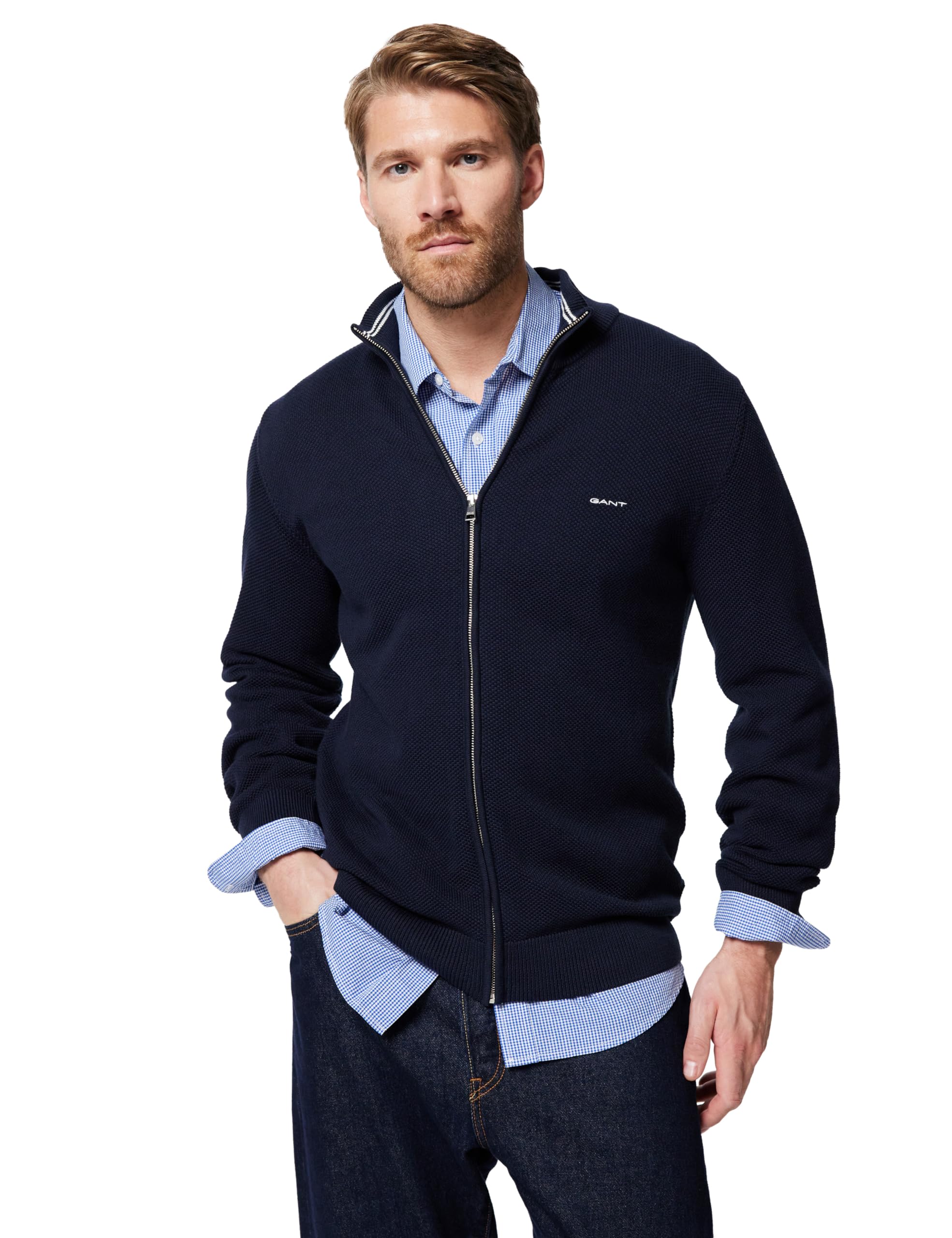 GANT Herren Cotton Pique Zip Cardigan Strickjacke