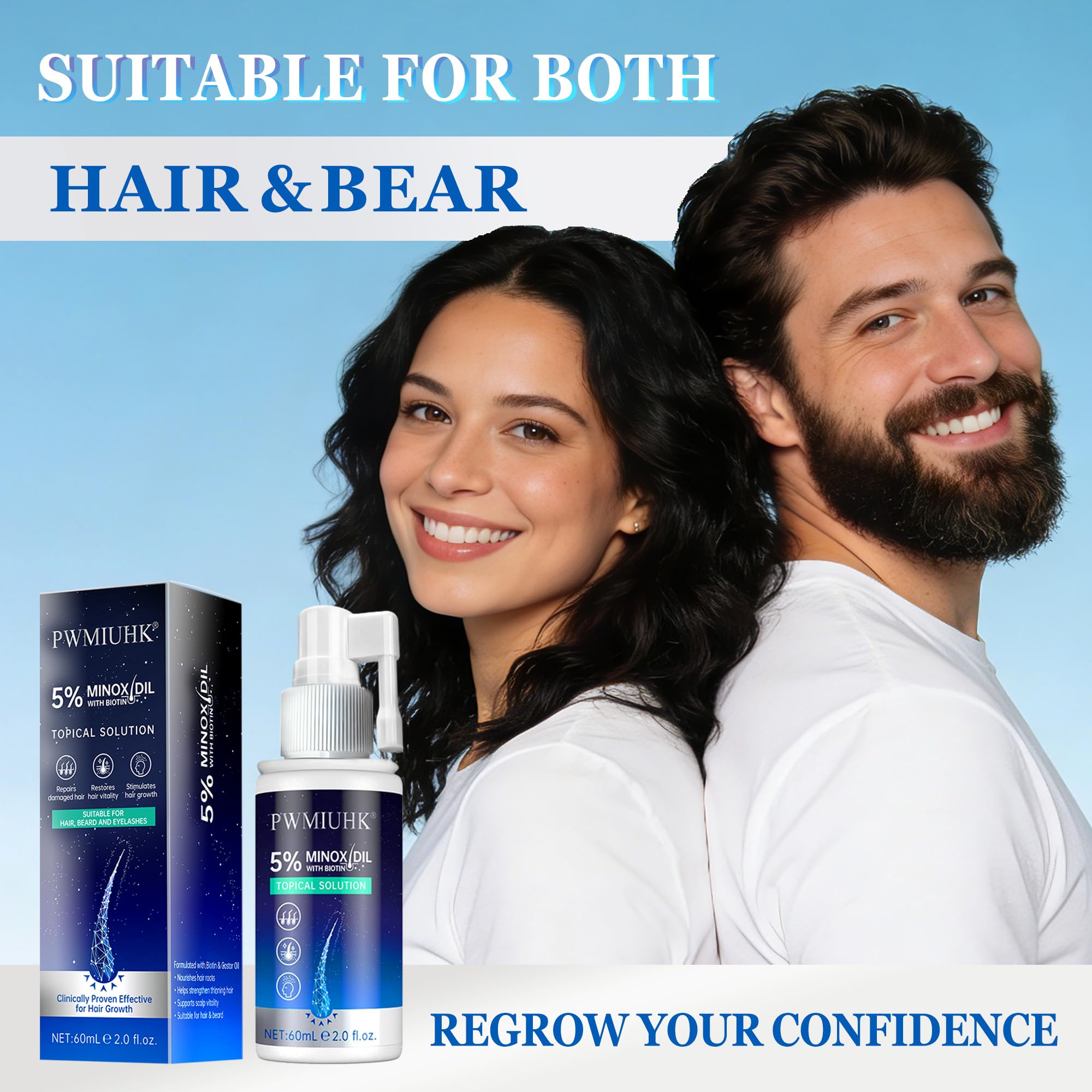 5% Minoxidil for Men & Women, Hair Beard Growth Spray with Biotin, Minoxidil Hair Growth Serum for Hair Regrowth, for Hair Loss & Thinning, make Hair Stronger Thicker -2 fl.oz /60ml — view 11