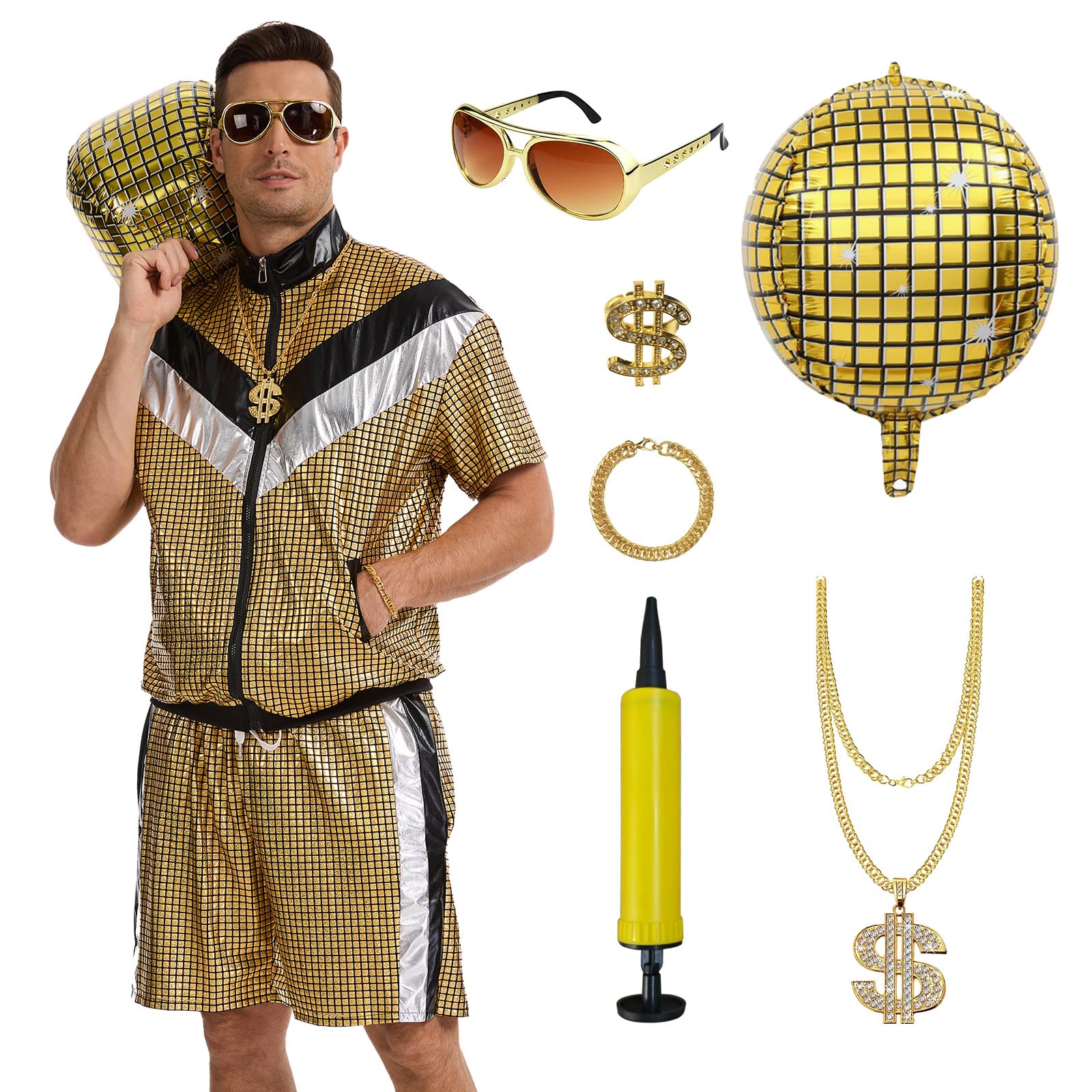 HZVRTN 80s 90s Disco Outfit,80s Fancy Dress Men,80s Outfit Men | 80s 90s Hip Hop Disco Outfit,Create Complete Retro Looks From The 80s 90s,Suitable Carnivals,Halloween,Disco Night Parties.