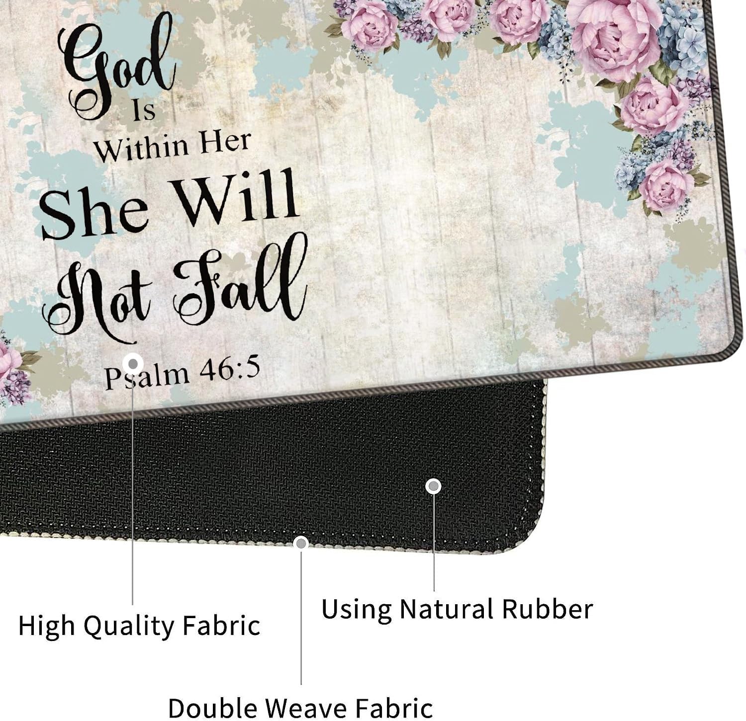 4 in 1 Mouse Pad Combo, Large Gaming Mouse Pad + Keyboard Wrist Support + Mouse Wrist Rest + Coaster, Table Pad with Stitched Edge Memory Foam Ergonomic Wrist Pad Set, Psalm 46:5 Floral