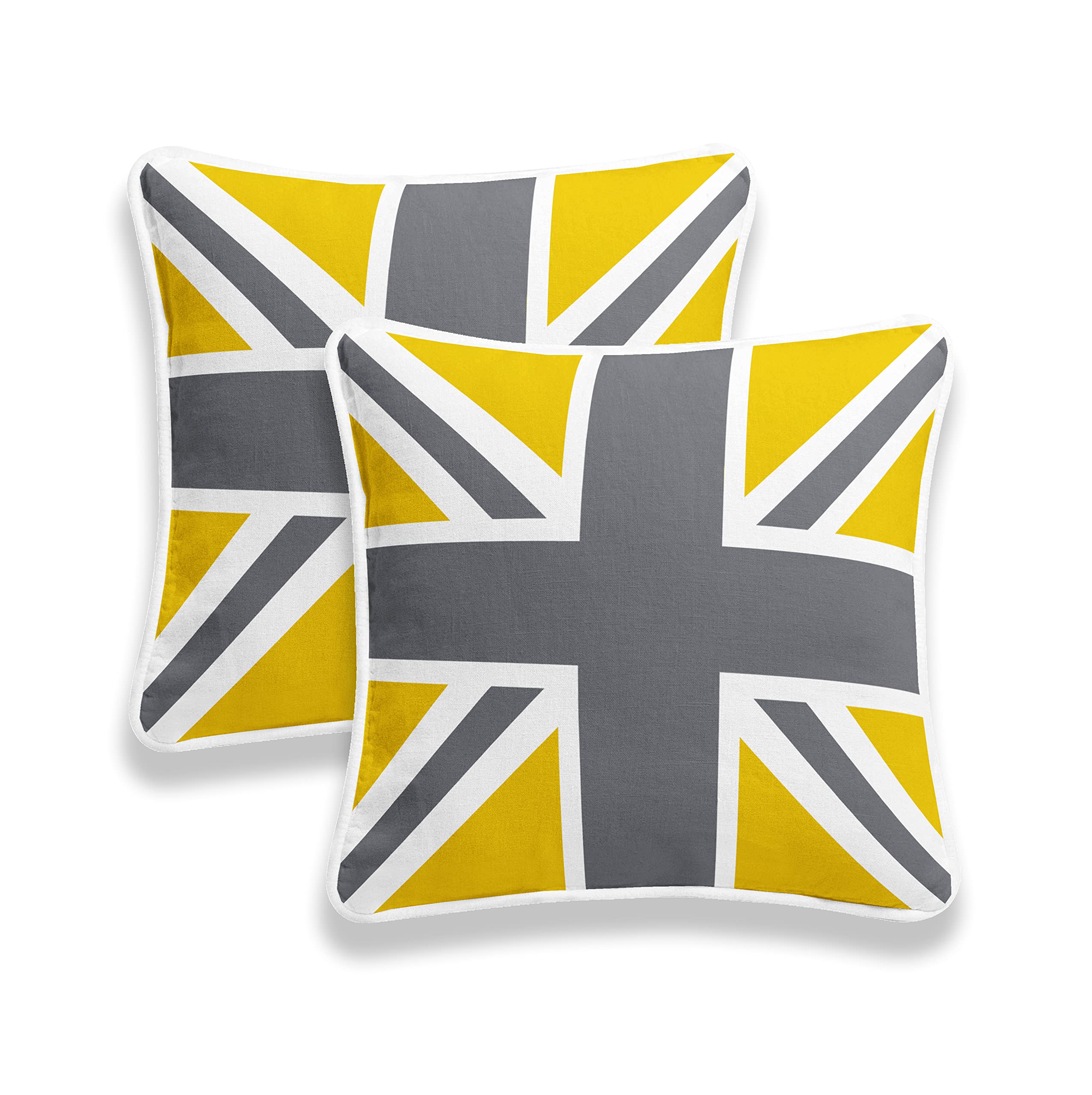 ARLINENS 100% Cotton Union Jack/British Flag Vintage Style, Home Decorative Cushion Cover Size 18x18 (45x45 cm) (Union Jack Mustard Grey, pack of 4)