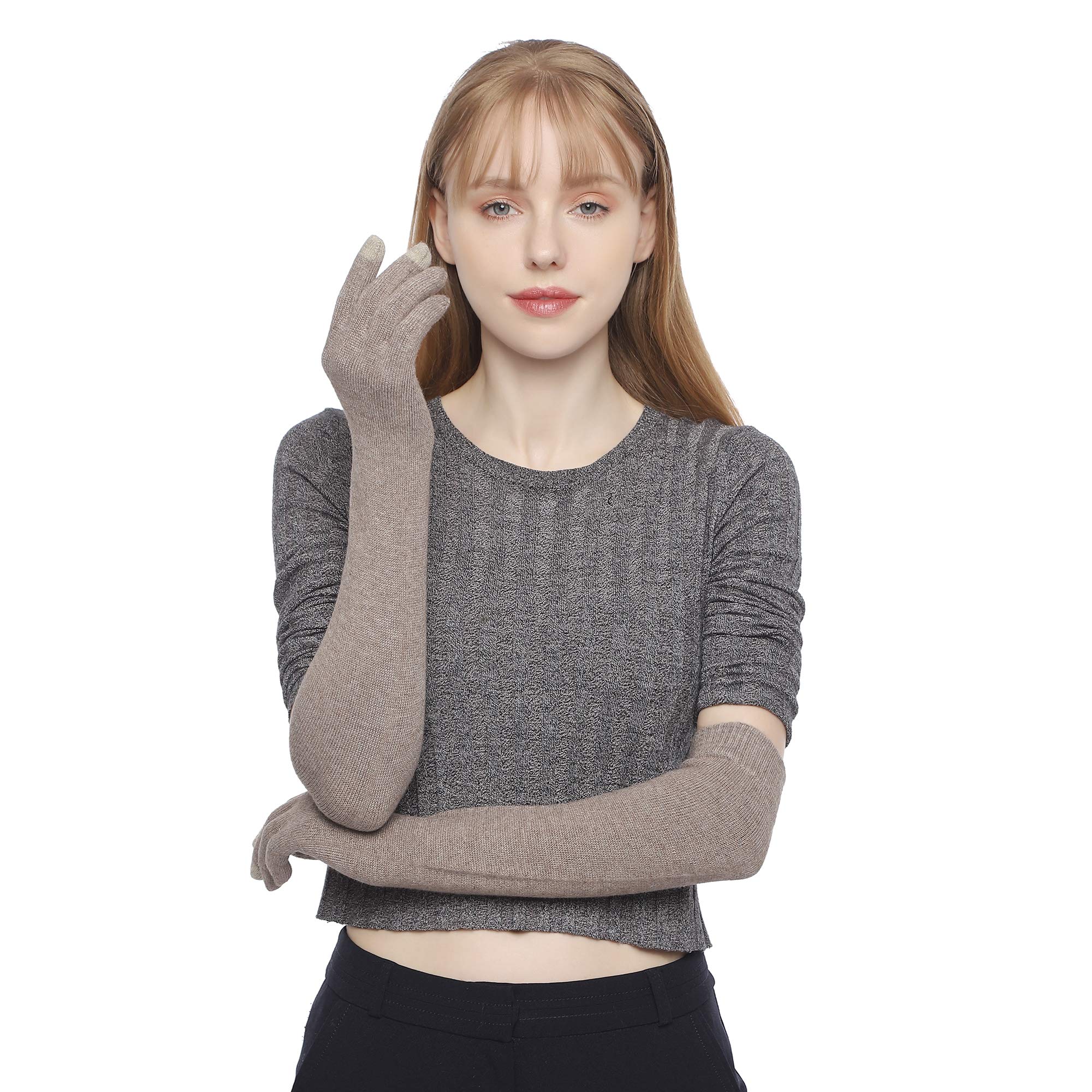 Flammi Women Knit Long Gloves Touchscreen Wool Blended Arm Warmers with Fingers Winter Warm Gloves