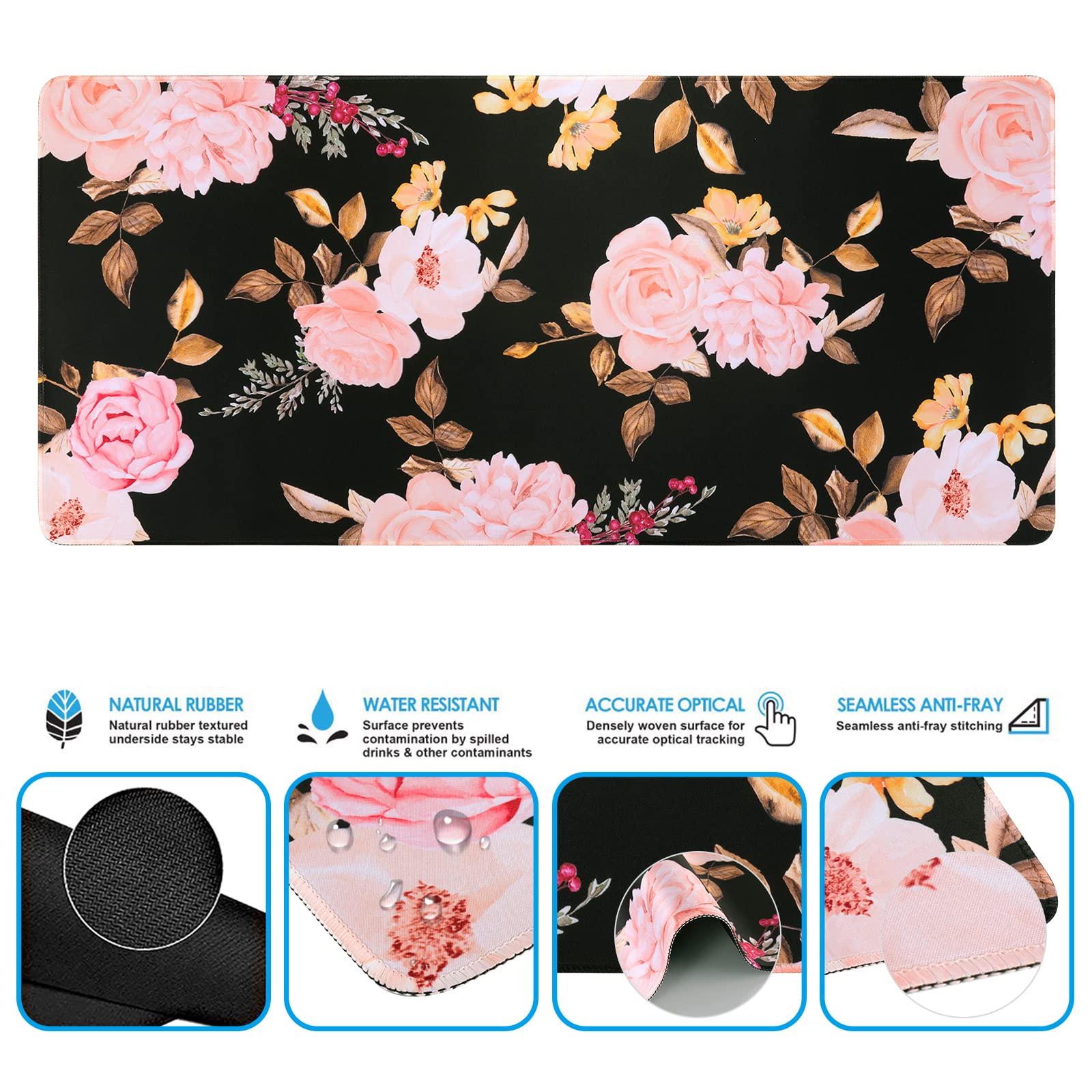 iCasso Lot de 3 tapis de souris pour clavier, tapis de souris de jeu étendu + repose-poignet pour clavier, mousse à mémoire de forme, soulagement de la douleur à la saisie facile, grand tapis de
