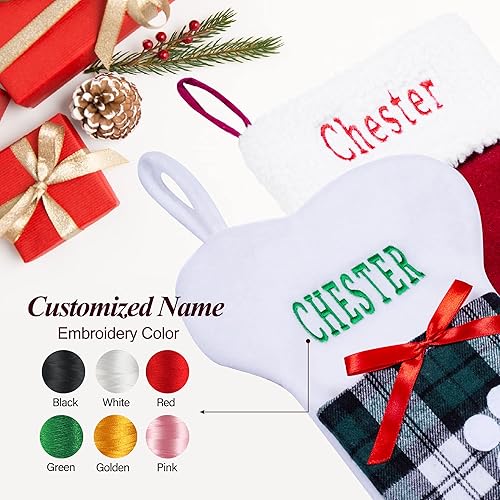 Miniatura 2 de 1 par de medias de Navidad personalizadas con nombre bordado para mascotas, gatos, perros, calcetines de Navidad, calcetines de Navidad familiares