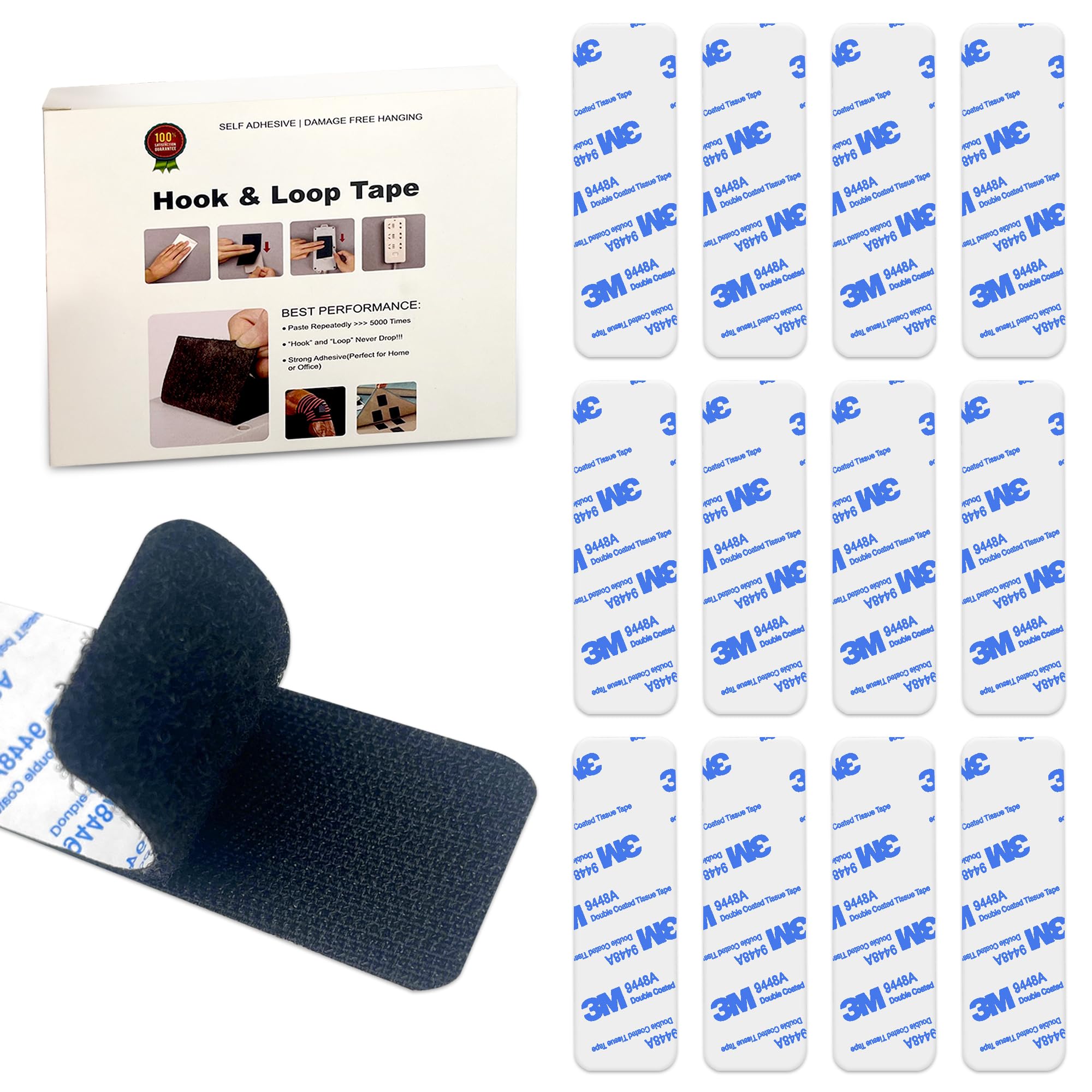 Elover Hook Loop Strips with Adhesive Industrial Strength Sticky Back Fasteners Hook and Loop Strips for Mounting, Hanging, or Organizing Items Indoors or Outdoors