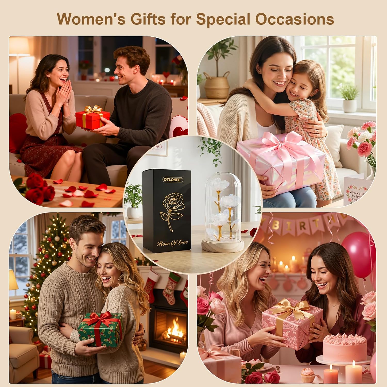 Otlonpe Forever Preserved Glass Roses Flowers with Light, Birthday Valentines Day Womens Gifts for Her, Mom Grandma Girlfriend Wife Sister Gifts for Christmas Valentines Mothers Day, 7.8-inch (White) - Image 7