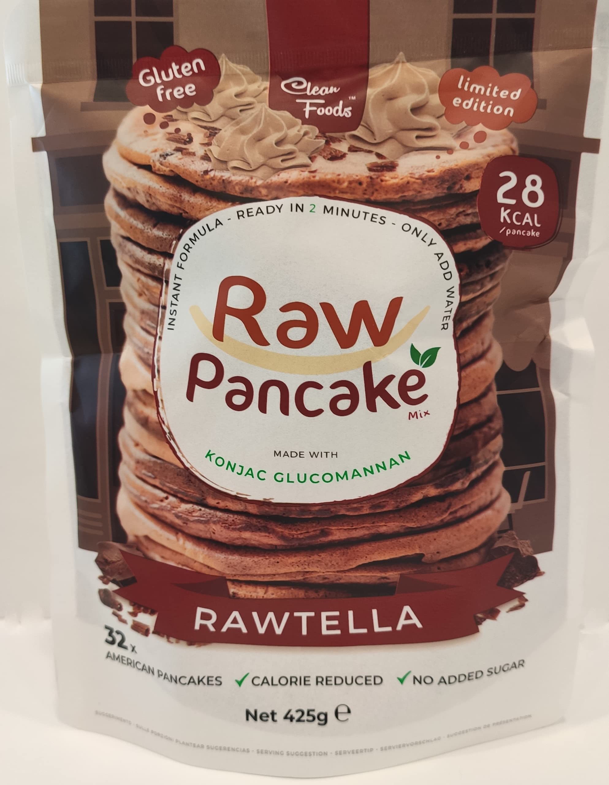 Cleanfoods 28 Kalorien Pfannkuchen l Pancake l Schokolade Haselnuss l 425 g l 32 Pfannkuchen l 28 Kalorien/Pfannkuchen l Konjac/Glucomannan-Konjak l Zubereitung in 2 Minuten