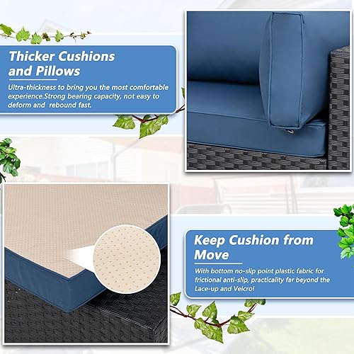 Miniatura 5 de Shintenchi Sofá modular de 5 piezas para patio al aire libre, juegos de muebles de mimbre de polietileno, juegos de conversación de patio con