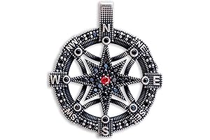 Navigator Compass Pendant Necklace with Black Crystals