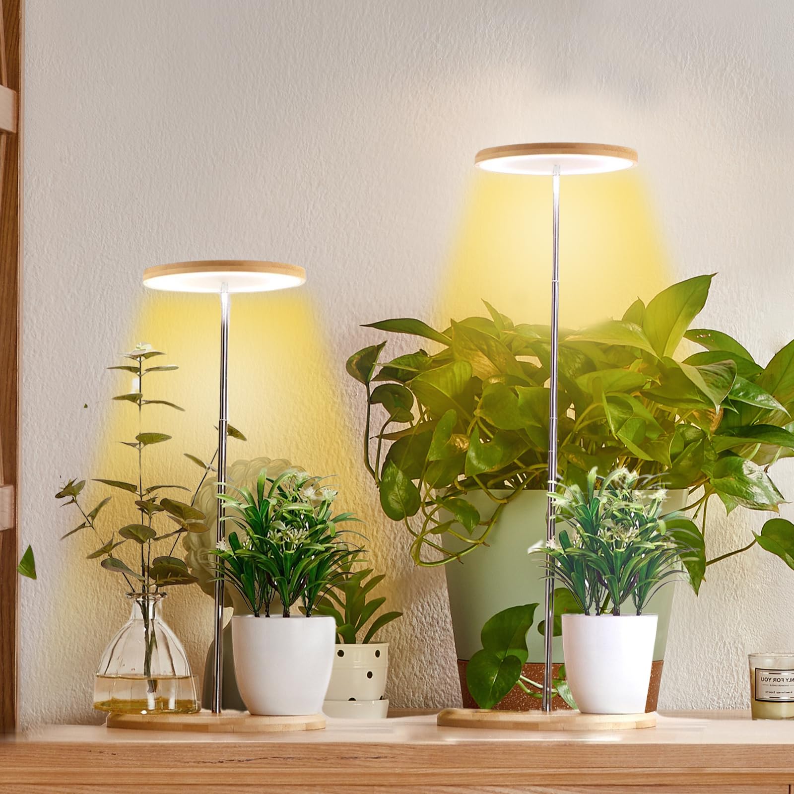 Indoor Plant Grow Light, Bamboo Mini LED Glow Light Garden, Adjustable Height, 8/12/16 Hour Automatic Timer