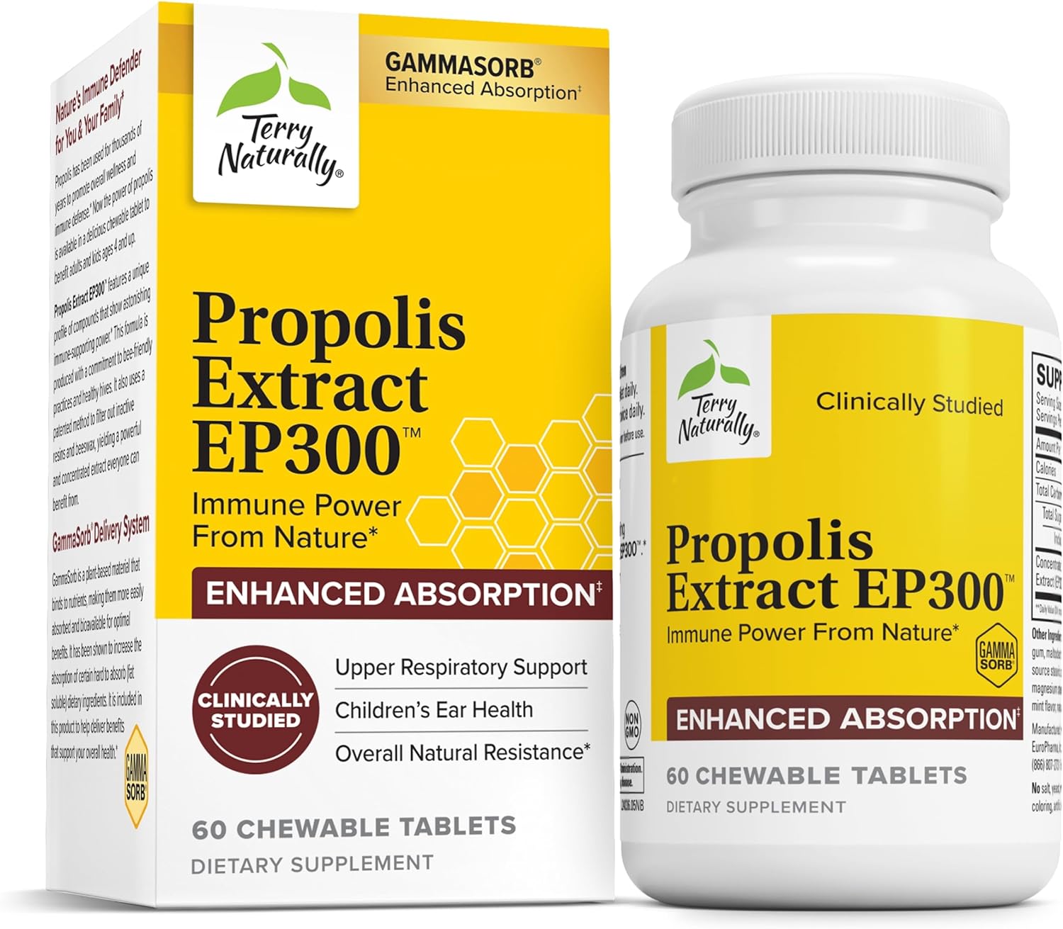 Terry Naturally Propolis Extract EP300 – Upper Respiratory & Immune System Support Supplement – Non-GMO with Bee Propolis Extract – Child & Adult Supplement – 60 Chewable Tablets Terry Naturally Propolis Extract EP300 – Upper Respiratory & Immune System Support Supplement – Non-GMO with Bee Propolis Extract – Child & Adult Supplement – 60 Chewable Tablets