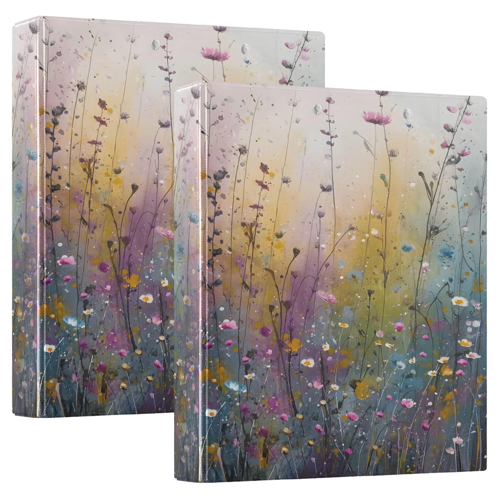 Raccoglitore a 3 anelli con fiori ad acquerello, 3,8 cm, rotondi, contiene 200 fogli, 3 raccoglitori ad anelli con clip in metallo antiscivolo