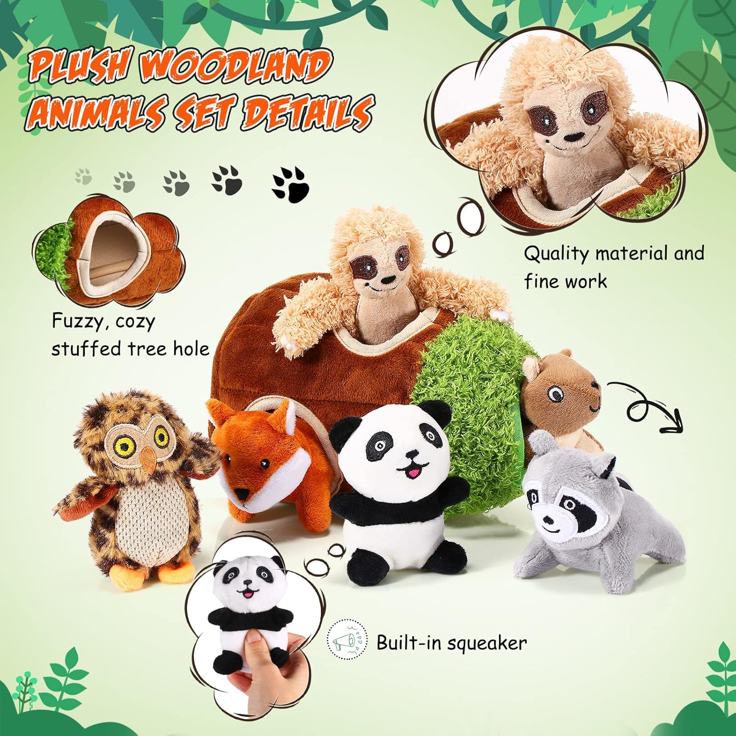 Skylety 7 Pieces Hide and Seek Dog Toys Activity Puppy Chew Squeaky Toys Plush Stuffing Woodland Stuffing with Squeakers for Small Medium Pets Dogs Puppy Gift(Cute,Small) - Image 3
