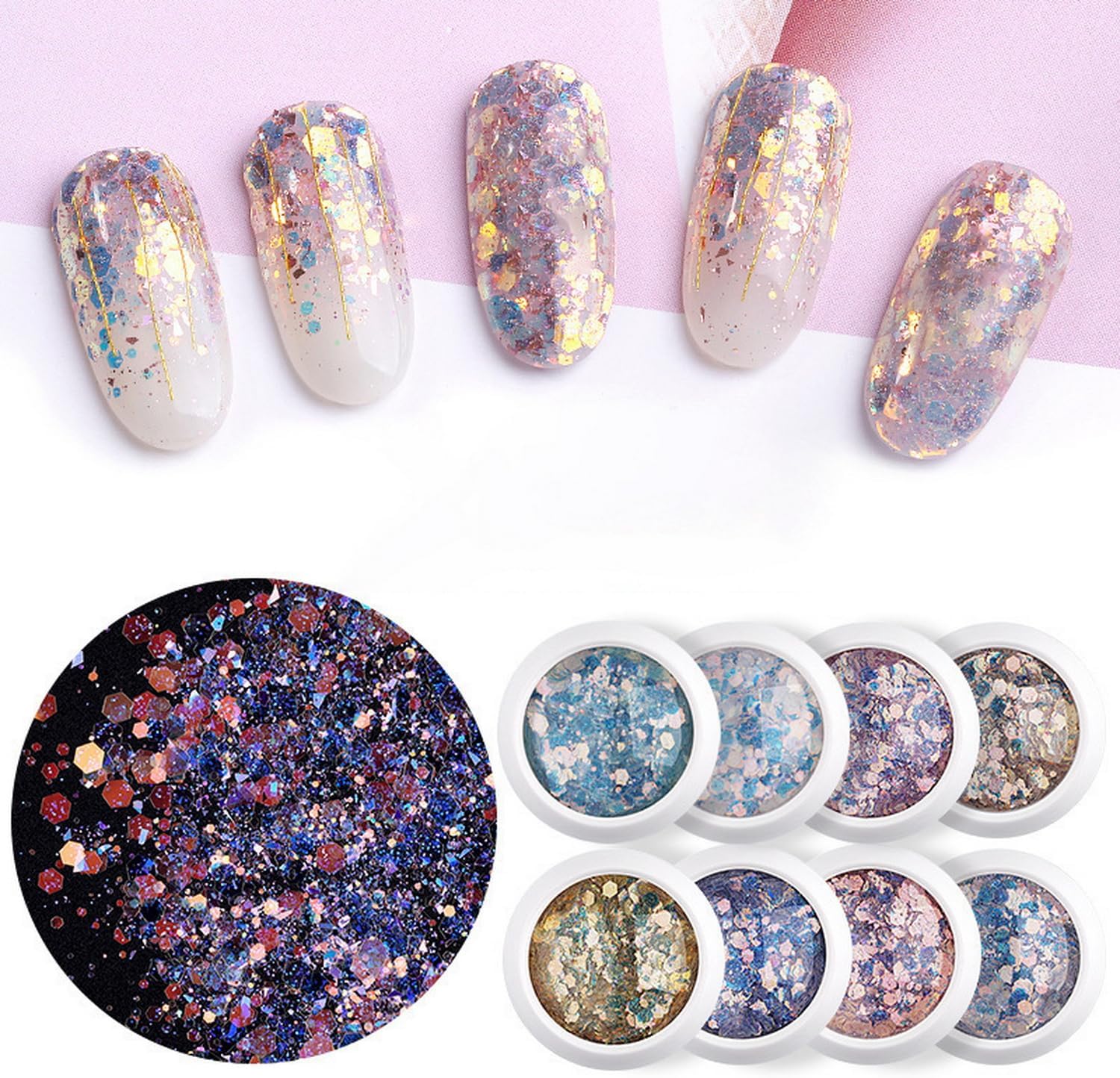 8 Colors Glitter Sequin, Nails Face 3D Glitter Set Glitter Accessories for Festival Party Makeup Shining Flakes Acrylic Powder Glitter Eyes Lips Body DIY Art Crafts 8 Colors Glitter Sequin, Nails Face 3D Glitter Set Glitter Accessories for Festival Party Makeup Shining Flakes Acrylic Powder Glitter Eyes Lips Body DIY Art Crafts