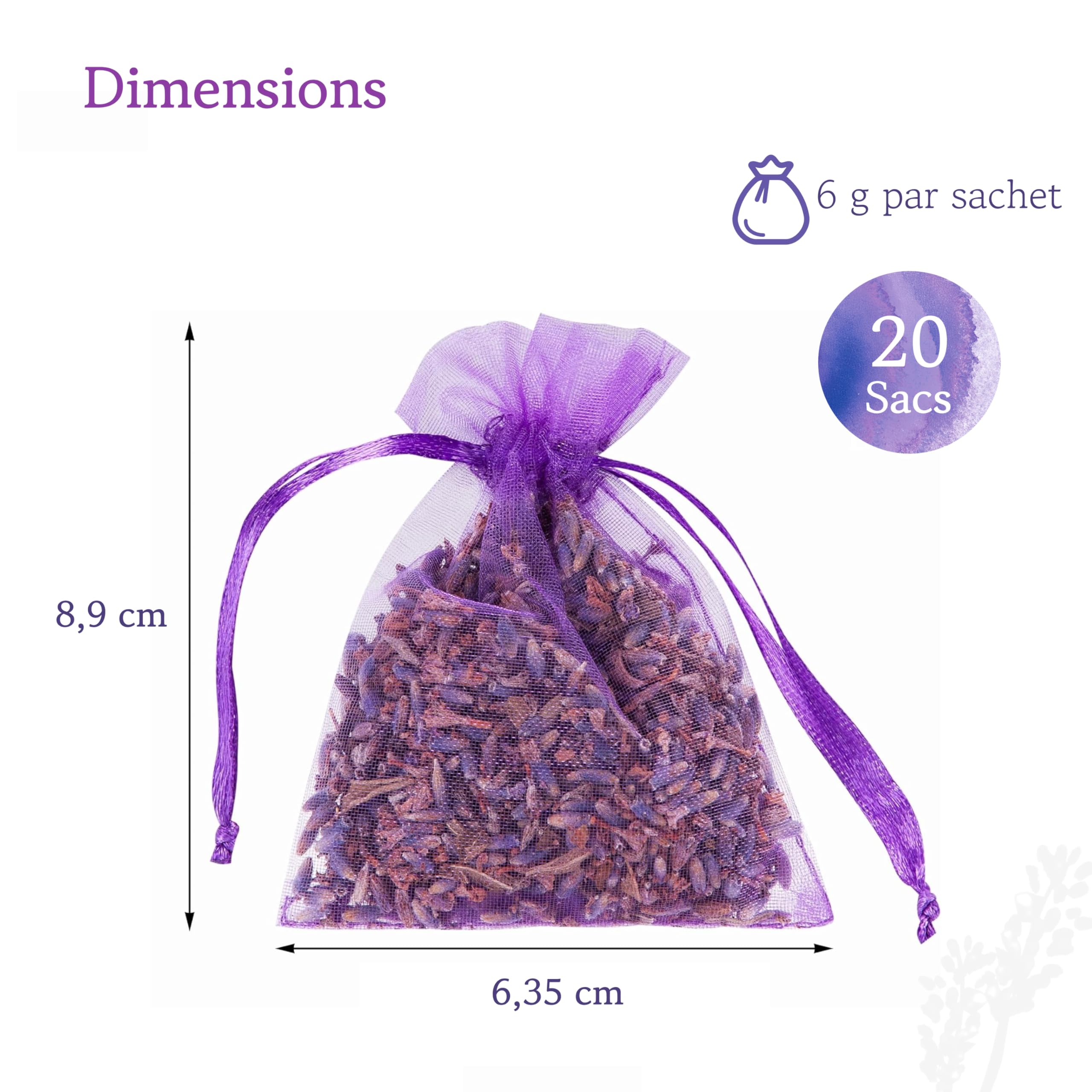LAVODIA Sachets Parfumés Lavande - 20 Sachets de 6 g pour Armoire, Linge et Placard - Désodorisant Lavande Séchée pour Maison et Voiture - Parfum pour Une Fraîcheur Apaisante et Longue Durée
