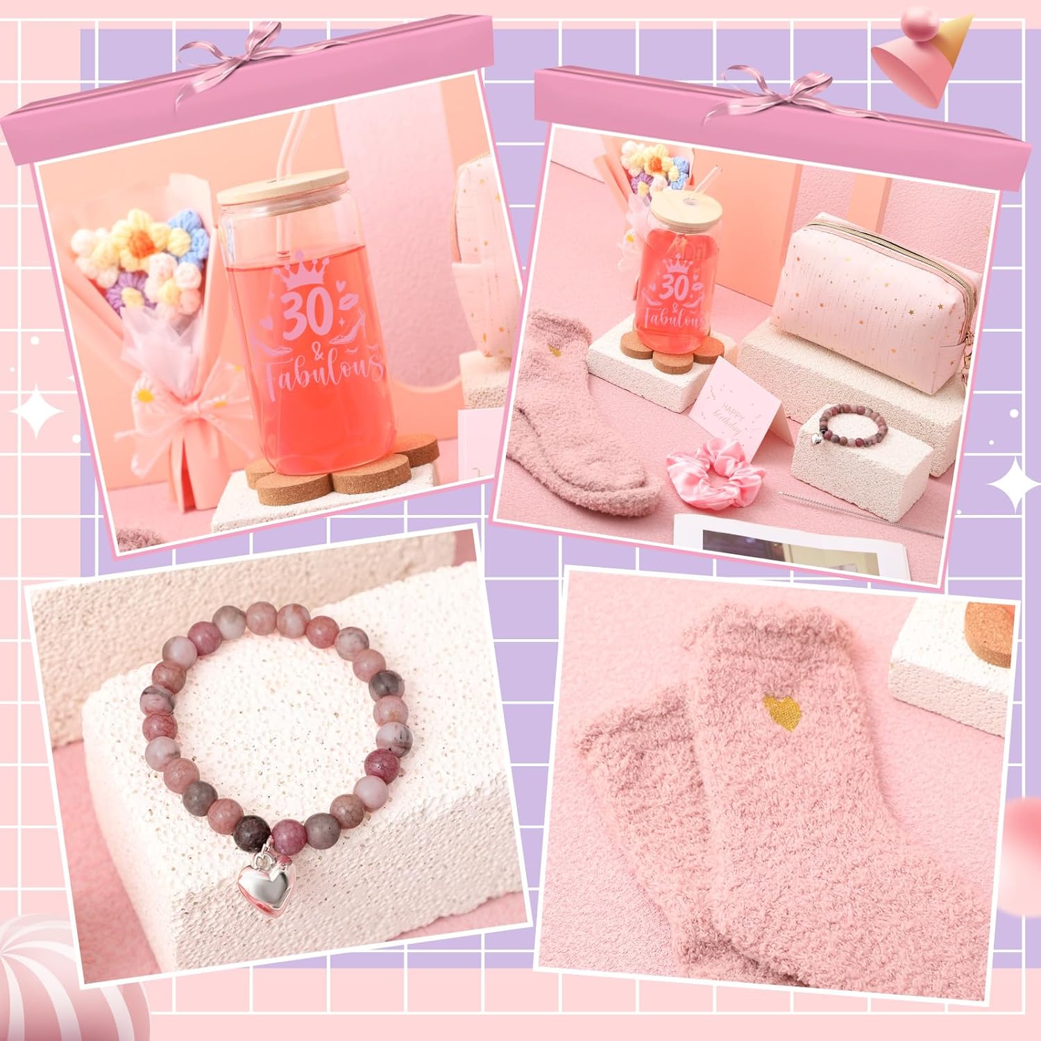 8 Pcs 30th Birthday Gifts for Women Happy 30th Birthday Gift Ideas for 30 Year Old, 30 Bday Decorations for Her Pink Presents for Friends, Wife, Mom, Bestie, Sister, Niece, Coworkers - Image 4