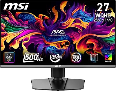 MSI mag 272QP QD-OLED X50 de 27 Pulgadas Monitor Gaming WQHD, Panel OLED Quantum Dot 2560 x 1440, 500 Hz, 0,03 ms, DisplayHDR True Black 500, AMD FreeSync Pro, HDMI 2.1, DP 1.4a, Negro