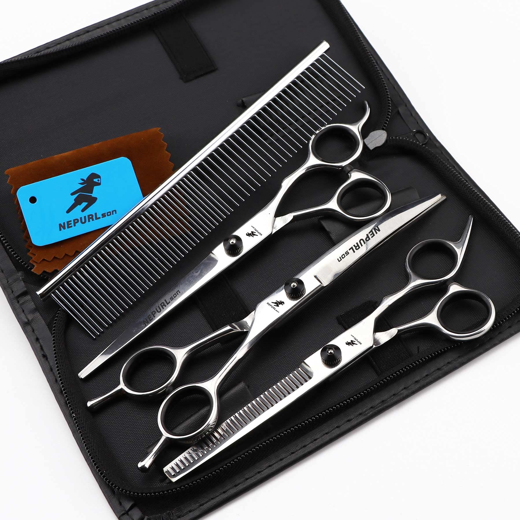 Nepurlson 7.0-3 In 1 Set-1 6.0/7.0Inch Pet Grooming Scissors Stainless Steel Cats And Dogs Hair Seam Scissors Up And Down Curved Scissors Sharp Haircut Pet Tool Set (7.0-3 In 1 Set-1)