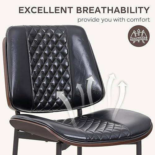 Miniatura 4 de Juego de 2 sillas de comedor tapizadas de piel sintética, sillas de comedor modernas de mediados de siglo, silla de cocina de madera curvada de