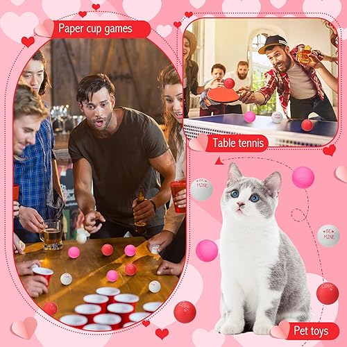 Miniatura 4 de Soulchen 24 Pcs Valentines Day Table Tennis Balls Bulk 40 mm Heart Table Tennis Ball Red Pink White Valentines Day Novelty Funny Toys Accessories
