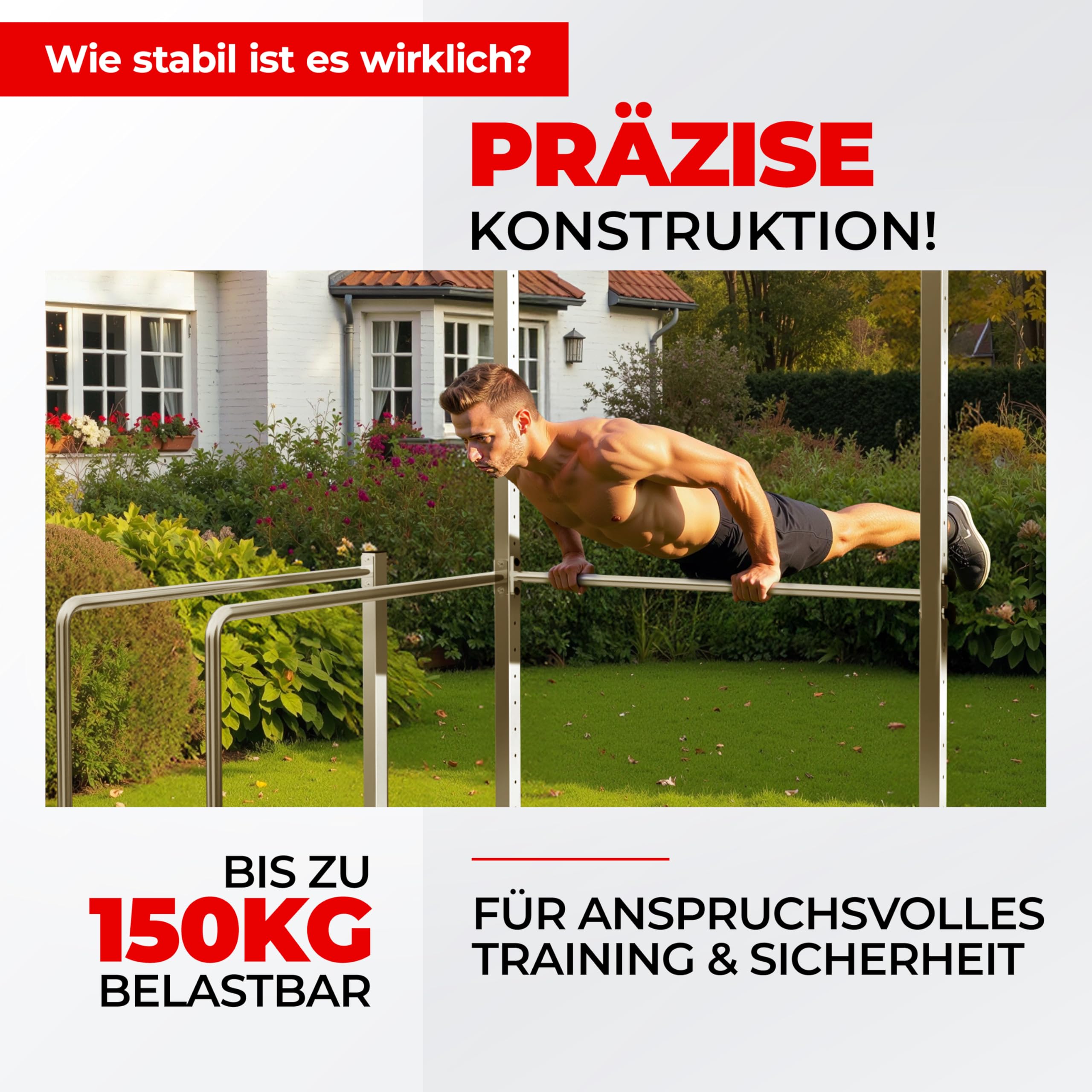 Dip Buin Kraftstation aus V2A Edelstahl/Turnstange & Dip Barren für Outdoor-Fitness/Calisthenics Dip Station aus hochwertigem Edelstahl/wetterfester Dip Bar für den Garten