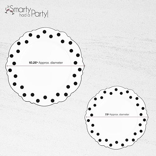 Miniatura 3 de Smarty Had A Party Vajilla desechable de 240 piezas, color blanco con diseño de puntos negros, 120 platos de cena y 120 platos de ensalada, vajilla