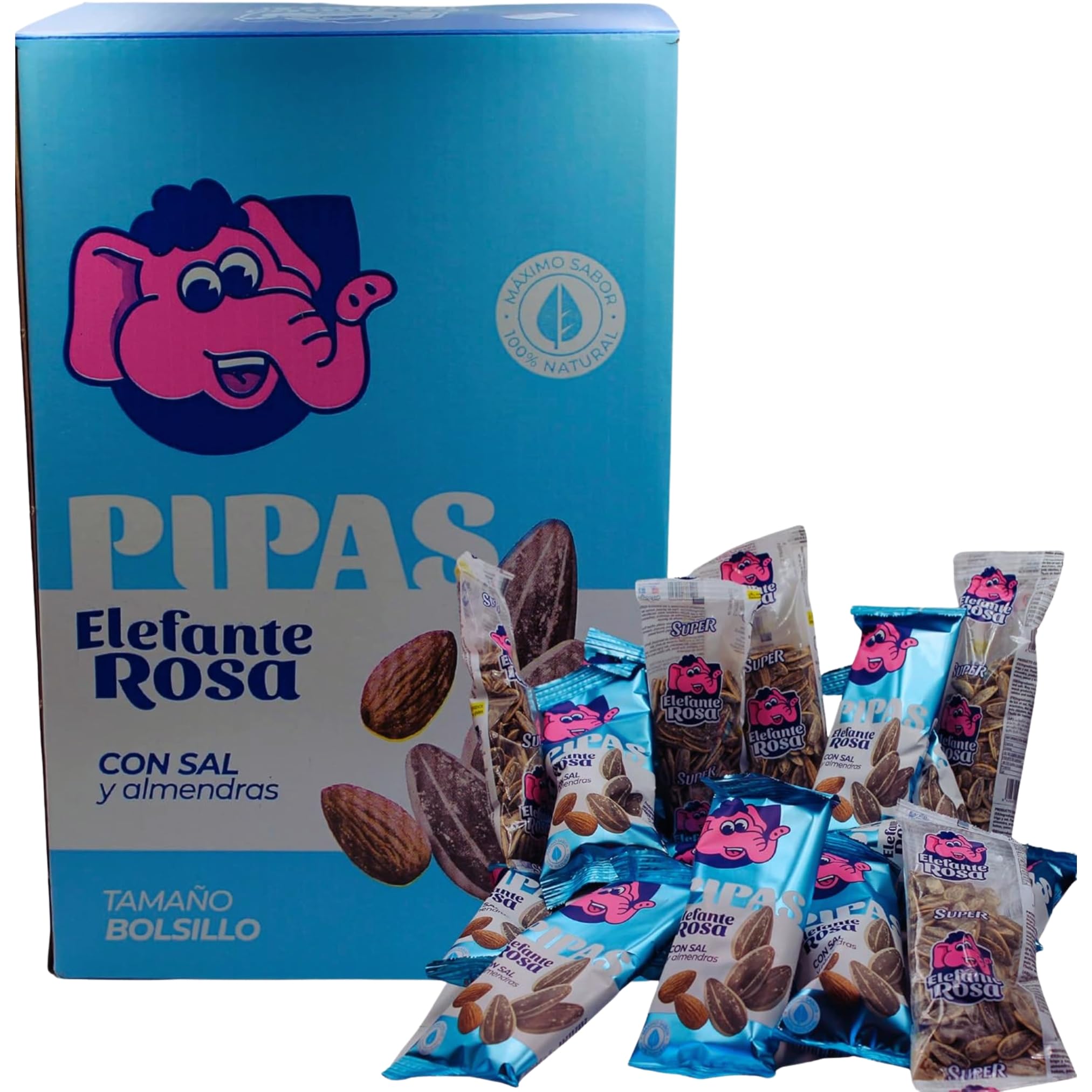 Pipas El Elefante Rosa Almendra Pack 35 Unidades Snack Girasol Tostado Sal Frutos Secos Aperitivo
