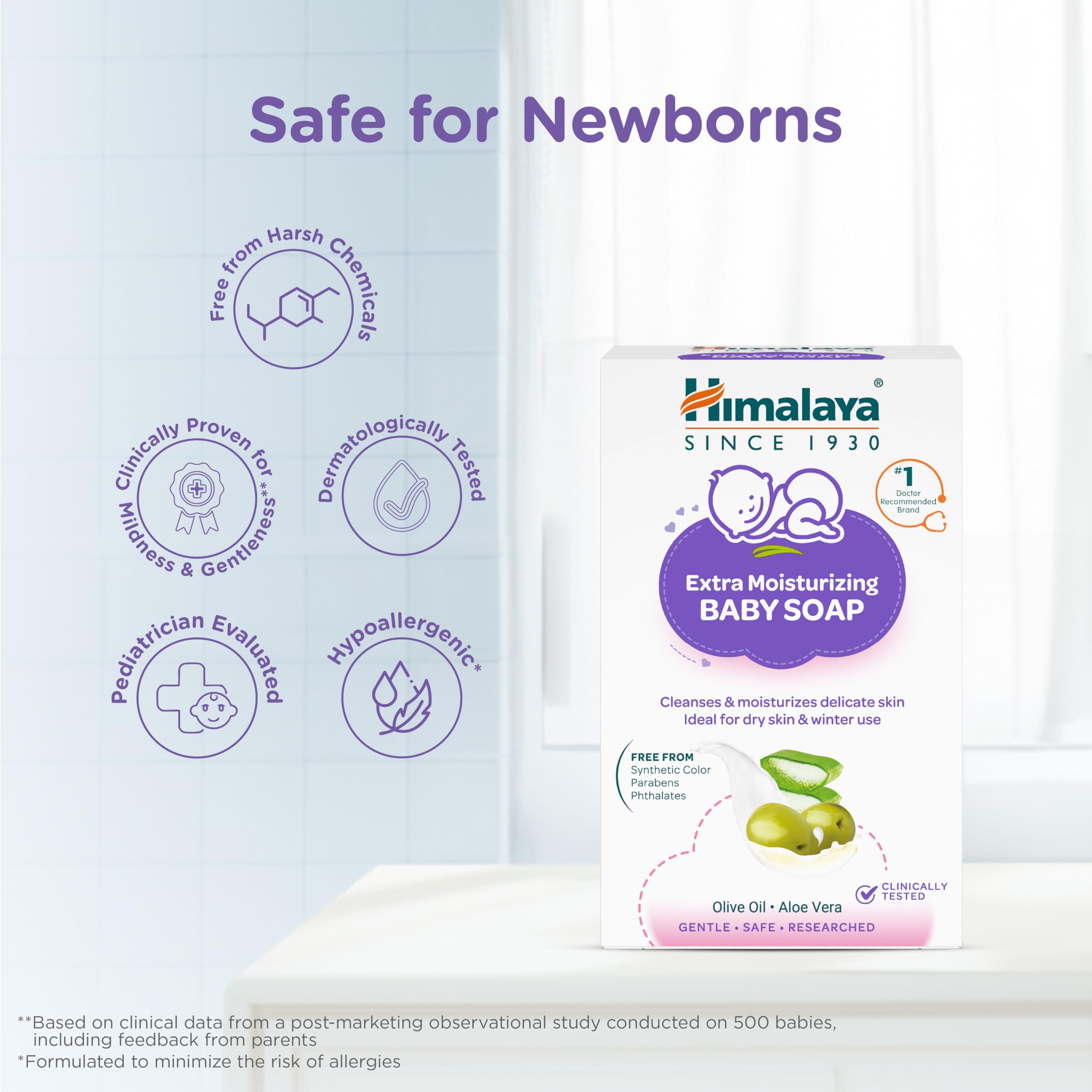 Himalaya Extra Moisturizing Baby Soap for Dry Skin | B3G1-125g Helps Lock In Moisture With Aloe-Milk Moisture Complex of Almond & Olive Oil | Clinically Tested | No. 1 Doctor Recommended Brand 3