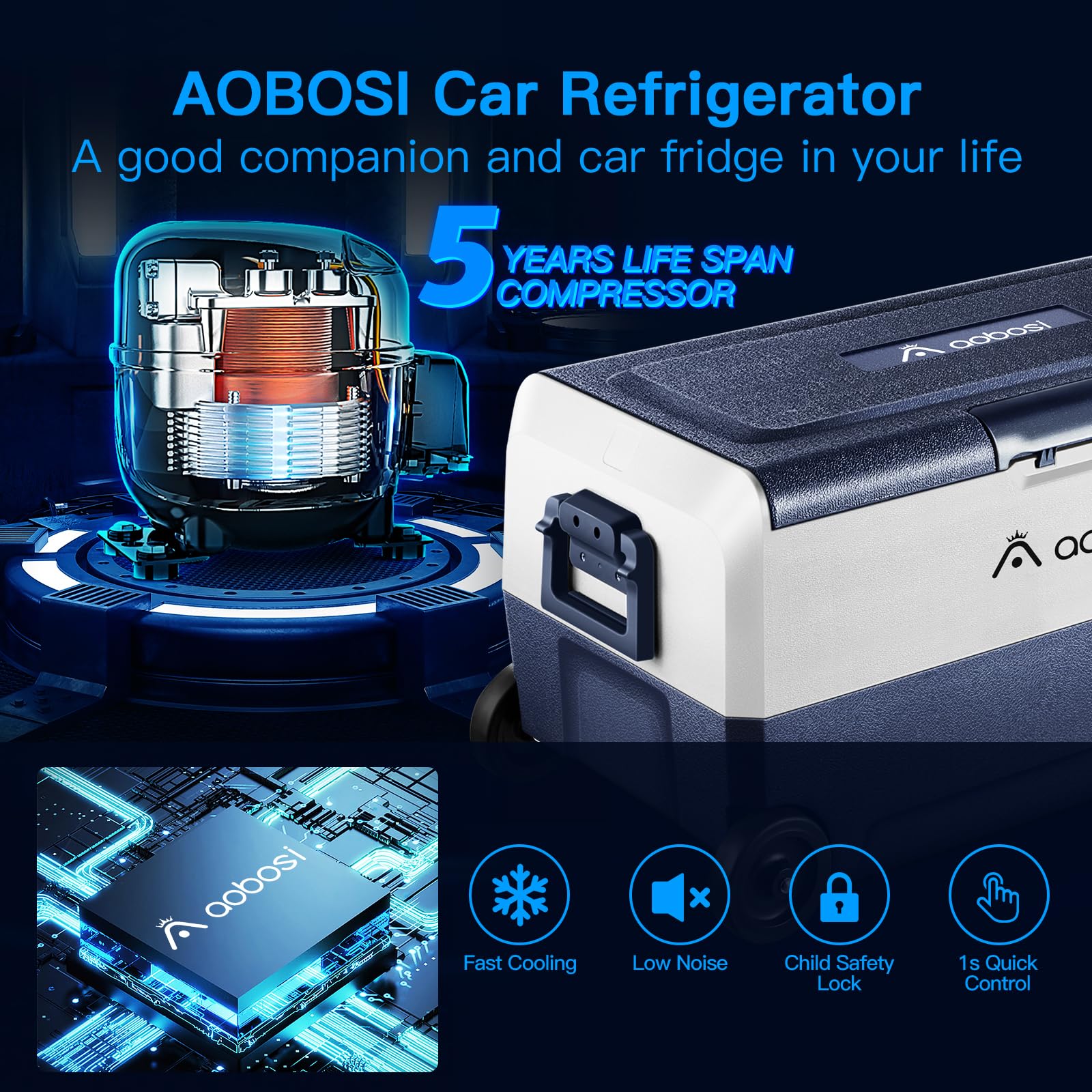 AAOBOSI Kompresor chłodzący 36 l, lodówka samochodowa ze sterowaniem WiFi APP, 12/24 V i 100-240 V, do -20 °C, do samochodu, ciężarówki, łodzi, kampera, na kemping