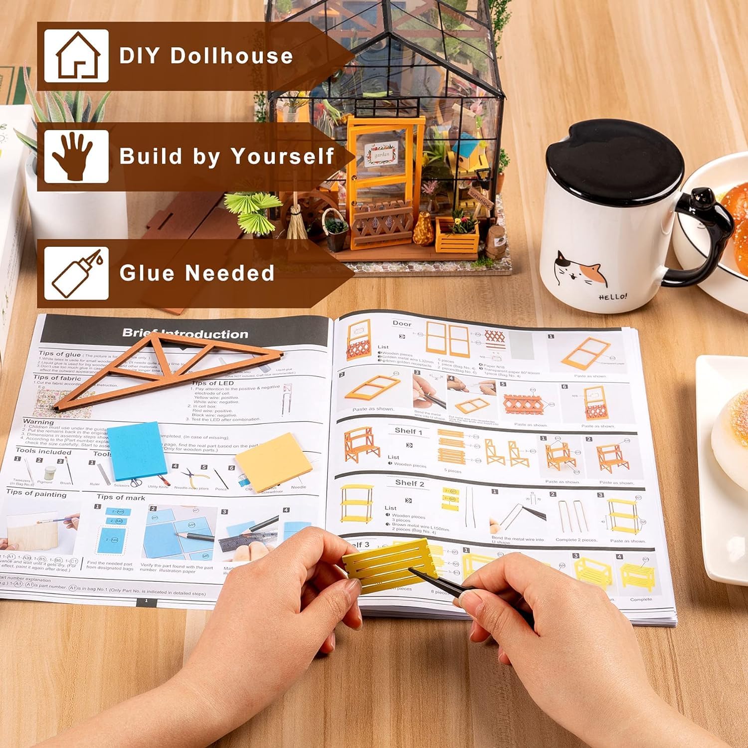 ROBOTIME Maquette Maison Miniature a Construire Cathy's Flower House, DIY Miniature House en Bois avec LED, Diorama Cadeau Créatif pour Les Adultes, Les Femmes, Les Mères