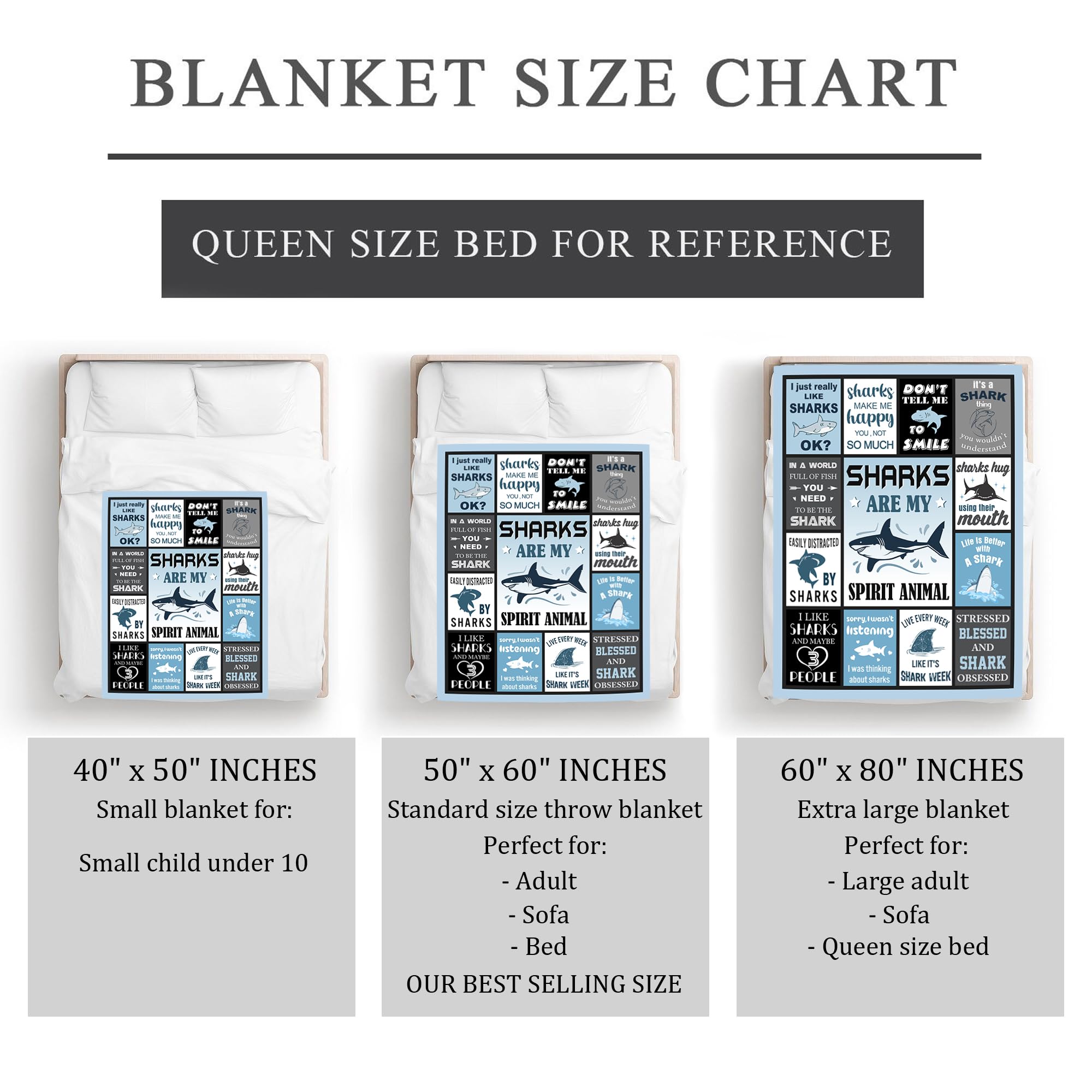 Shark Gifts for Women/Men/Boys/Girls, Unique Shark Lovers Themed Blanket Accessories/Stuff for Kids, Cute Sharks Things Soft Throw 50" x 60"