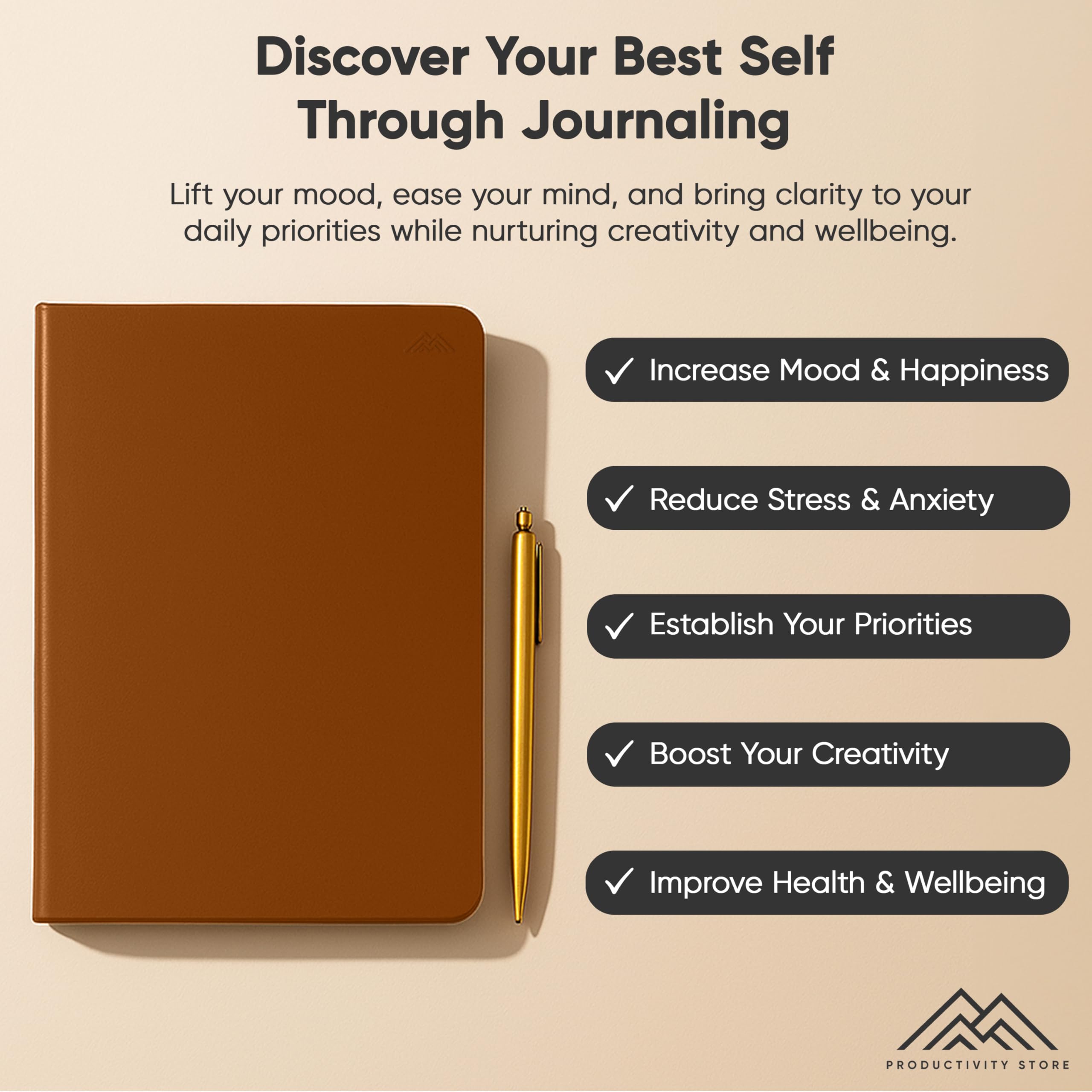 Diario para hombres y mujeres – Diario de gratitud, diario de salud mental y cuidado personal para mujeres y hombres – A5 – cuero – Productivity Store