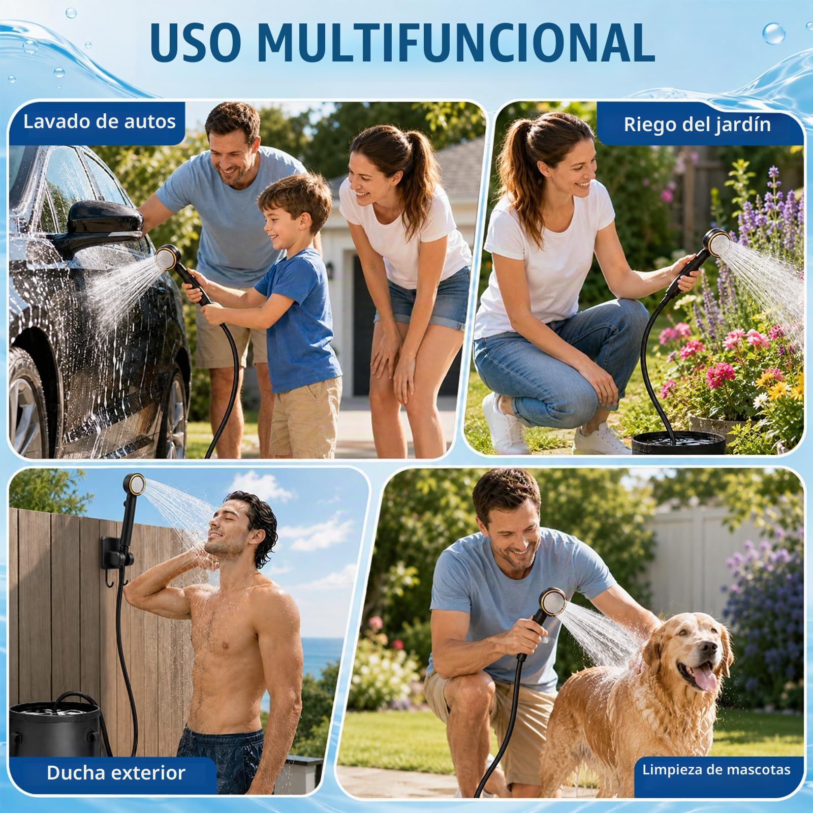 Ducha Portatil Camping con Cubo Plegable 20L, 8000mAh Recargable Ducha Camper con Pantalla de Temperatura Modo de 5 Velocidad Bomba Eléctrica IPX7 para Acampar Jardín Lavado de Coches Mascotas